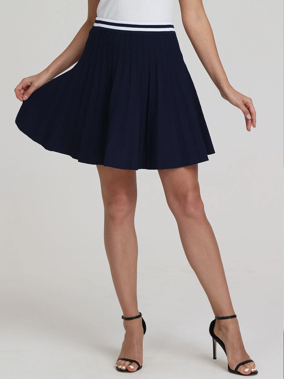 Larissa: Stripe Waist Pleated Tennis Skirt - 1
