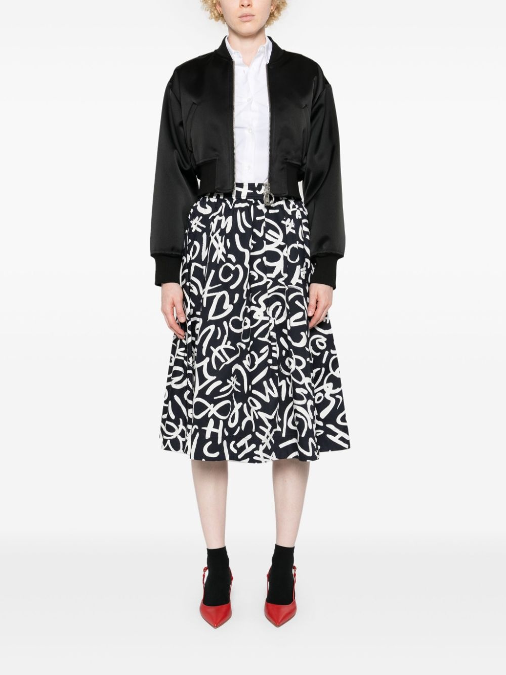 scribble-print poplin midi skirt - 2