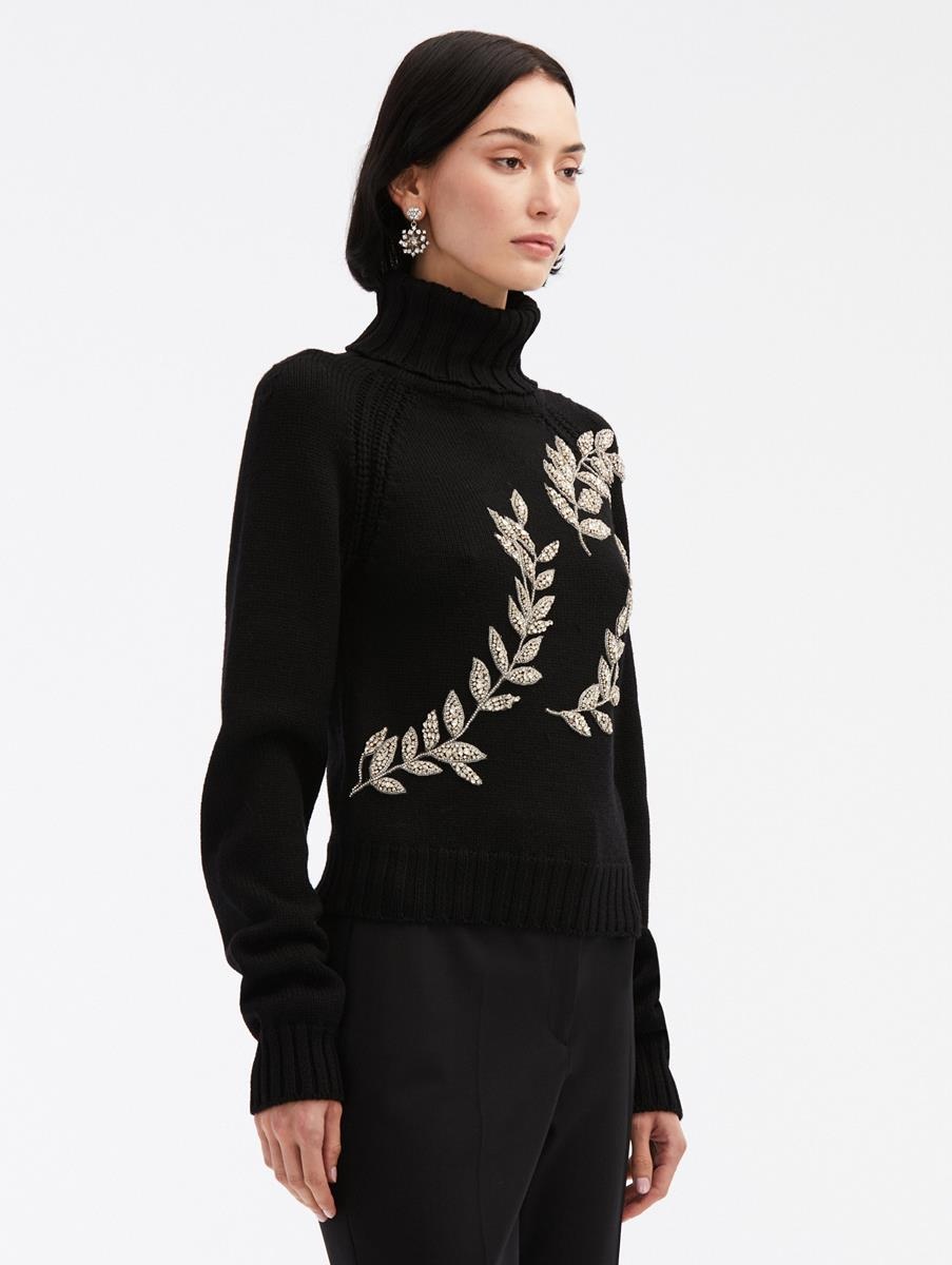 CRYSTAL LEAVES EMBROIDERED PULLOVER - 4
