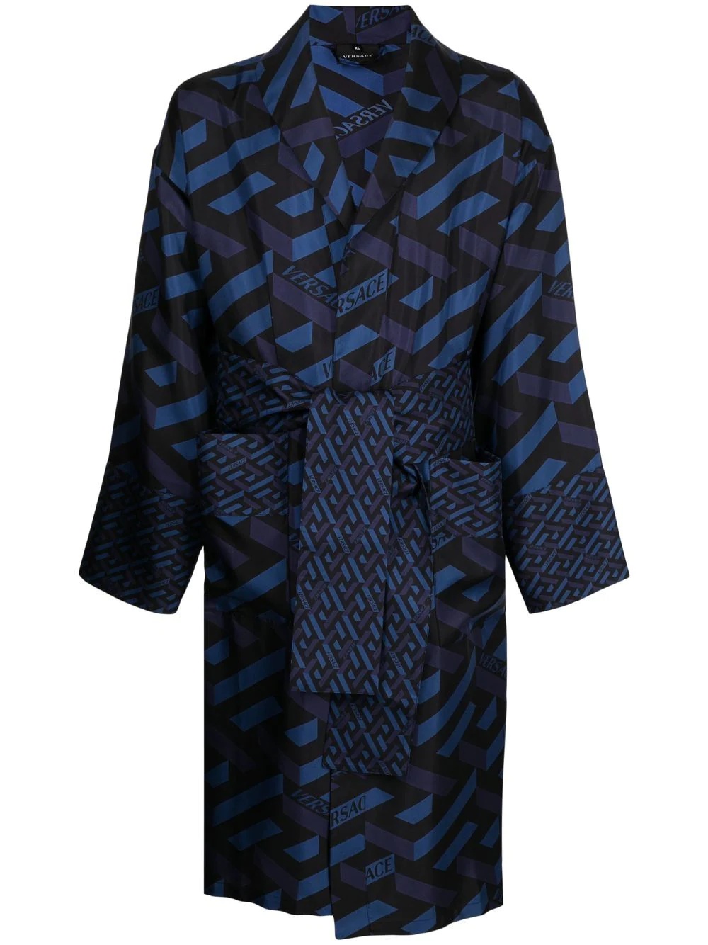 Greca-pattern silk robe - 1