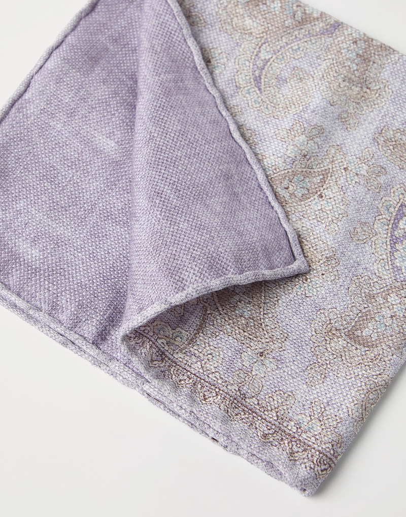 Brunello Cucinelli Double face linen and silk pocket square with paisley design outlook