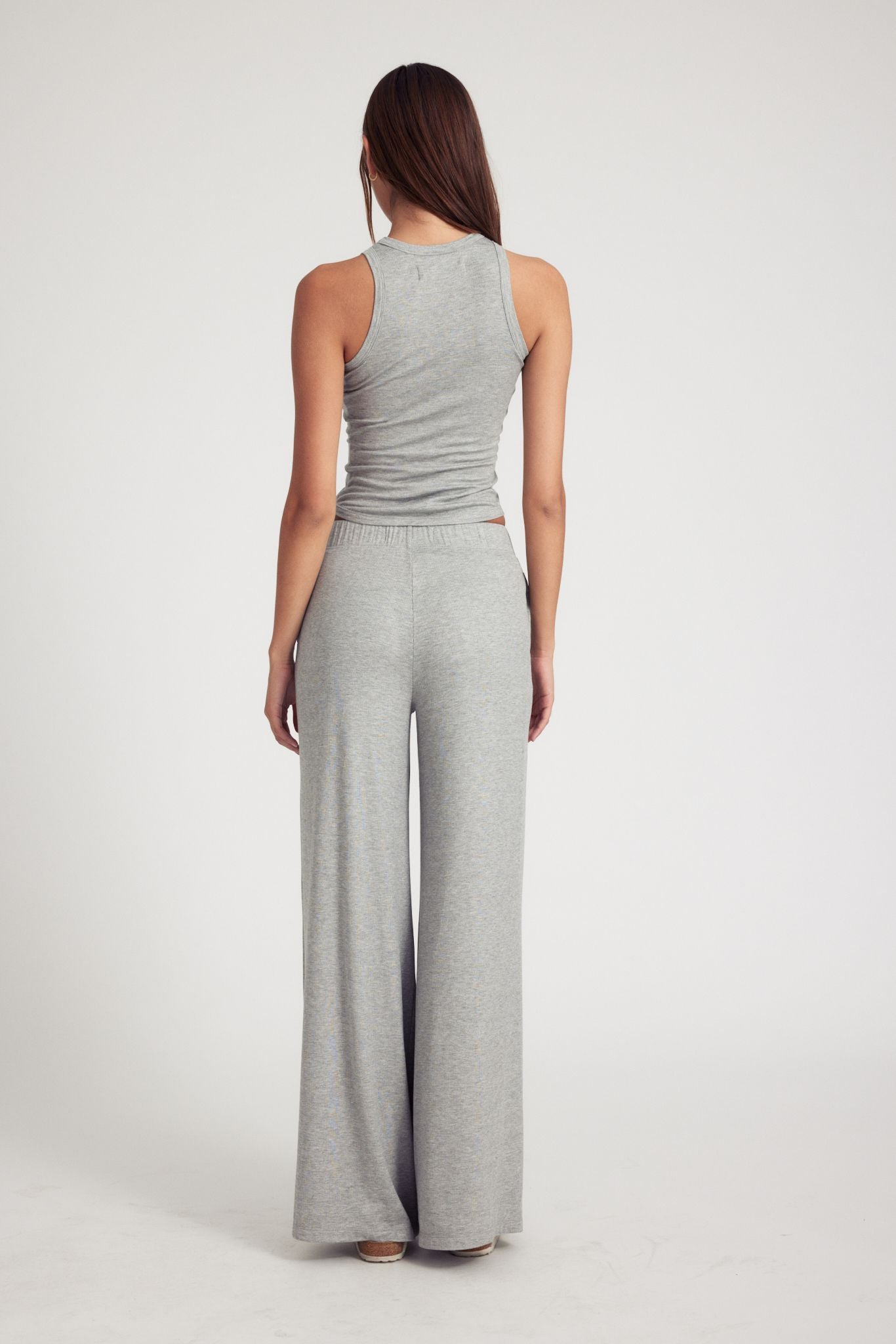 HEATHER GREY RIB WIDE LEG PANTS - 4