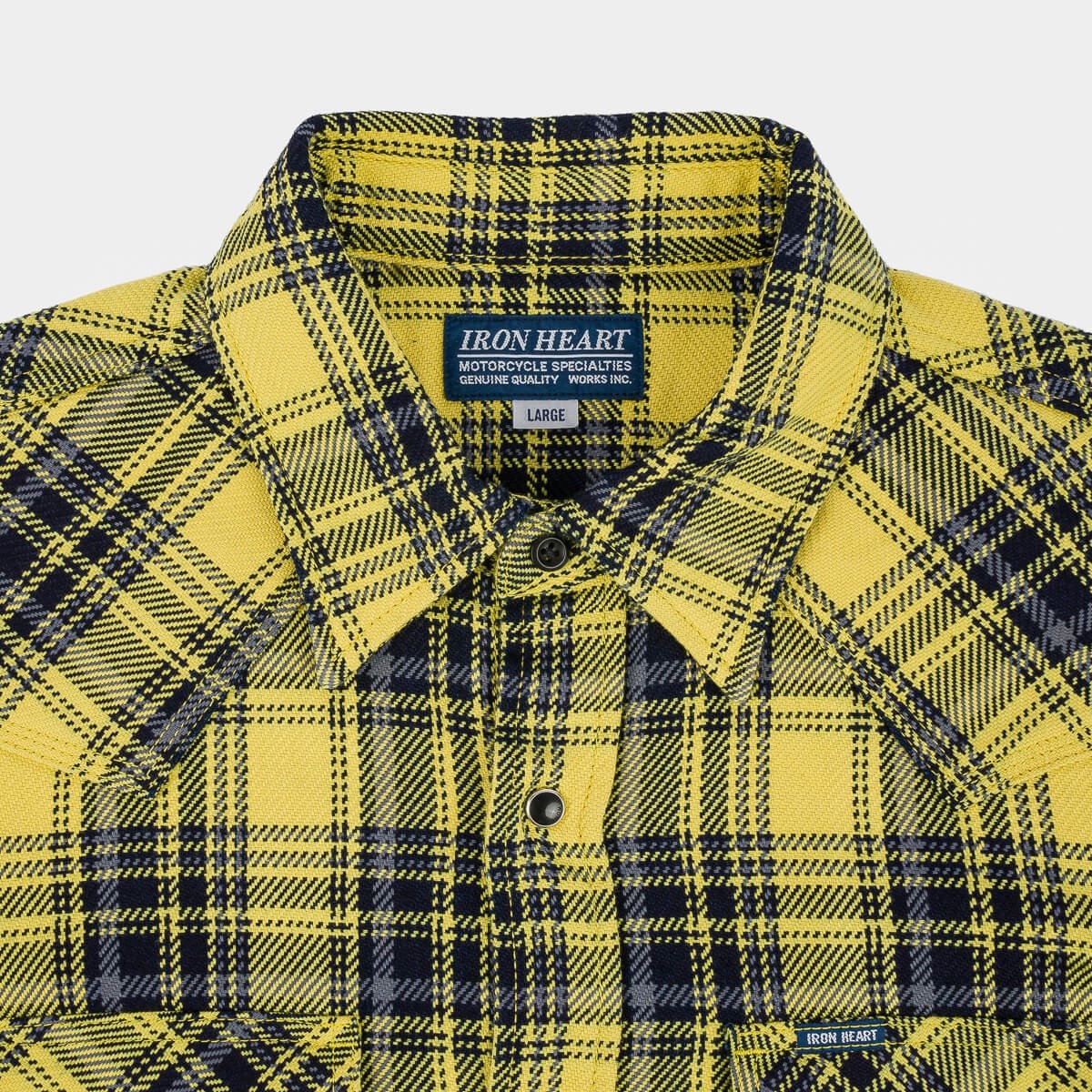 IHSH-411-YEL 9oz Selvedge Indigo Check Flannel Western Shirt - Yellow - 7
