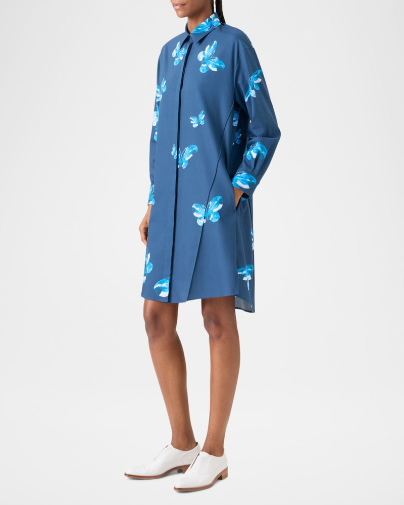 AKRIS Butterfly-Print Poplin Long-Sleeve Shirtdress outlook