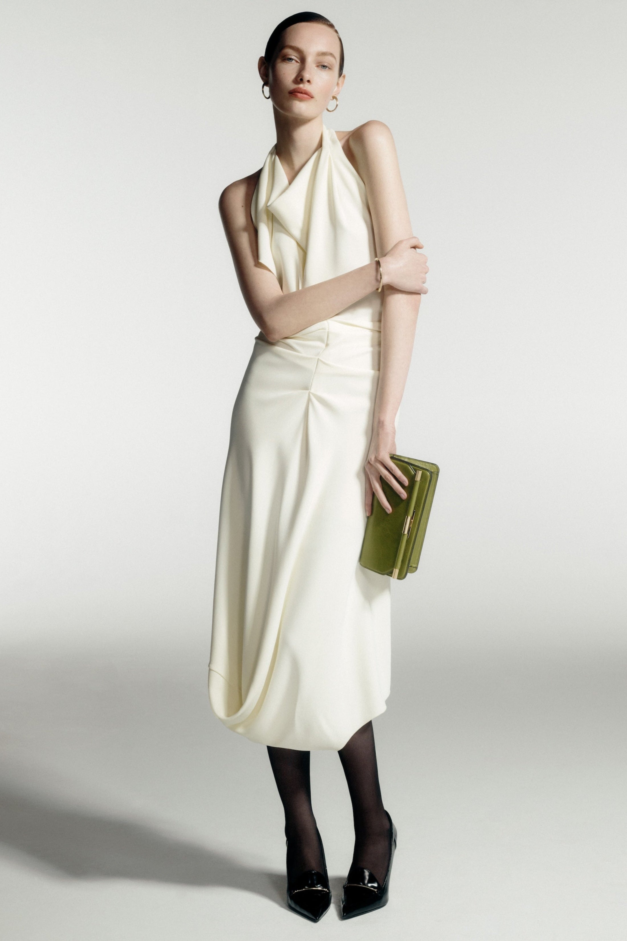 Backless Scarf Detail Midi Dress In Vanilla - 3