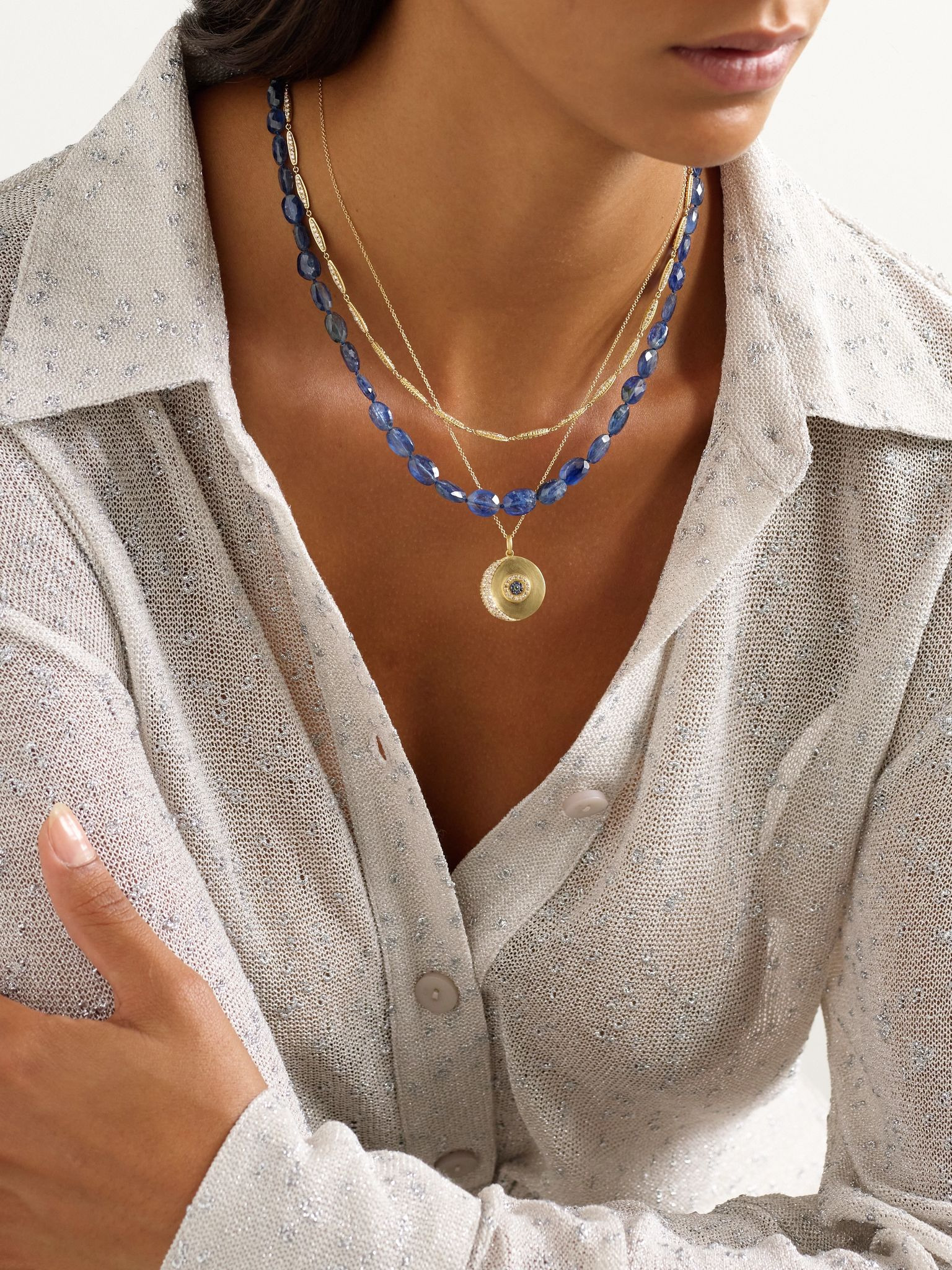 18-karat white gold, sterling silver, kyanite and diamond necklace Gold - 5