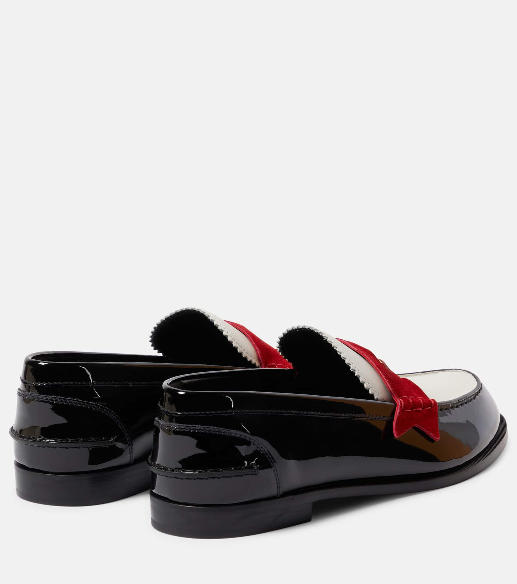 Penny suede-trimmed patent leather penny loafers - 3