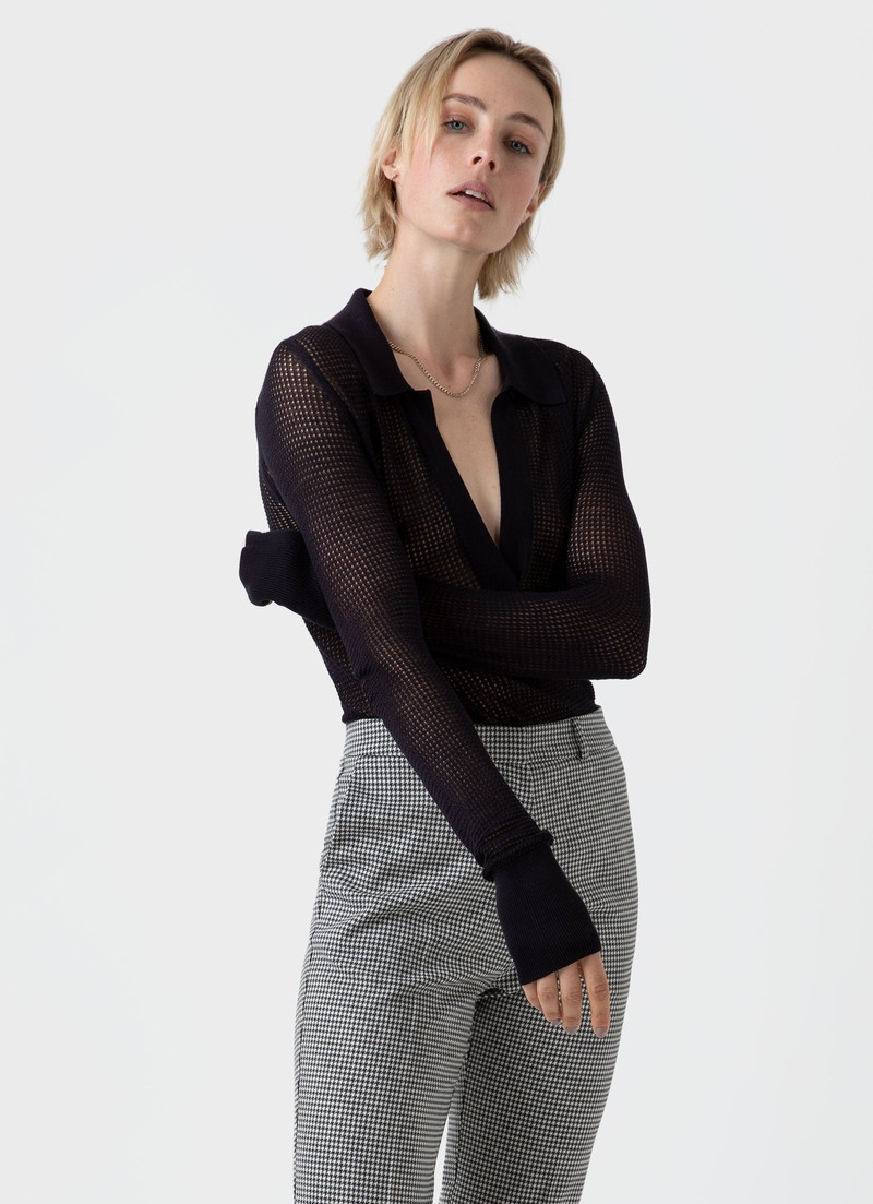 Edie Campbell Open Knit Silk Polo 1