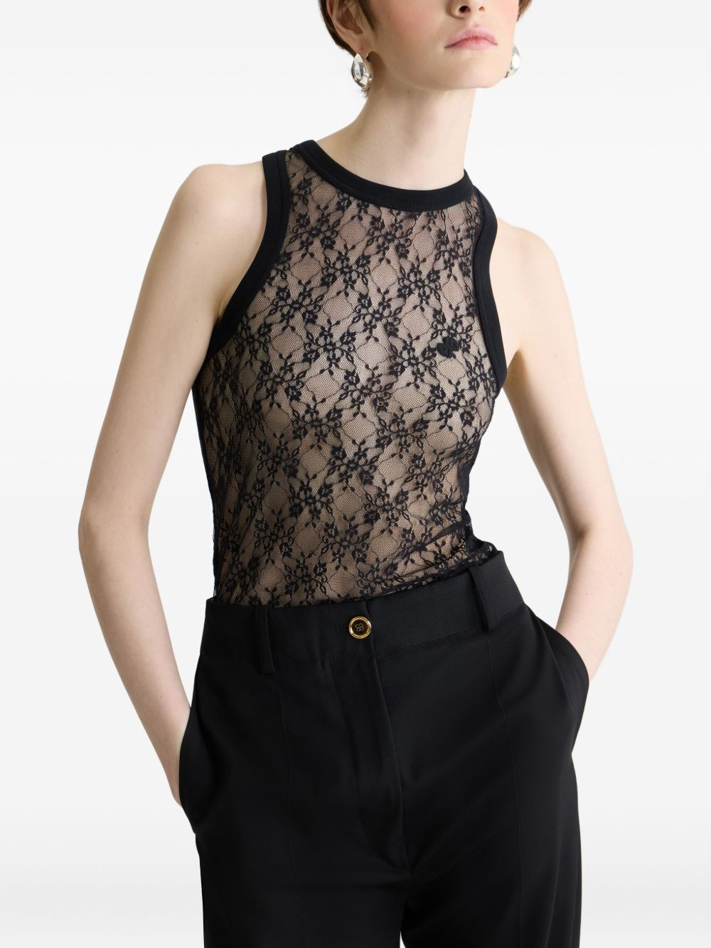 floral-pattern lace tank top - 4