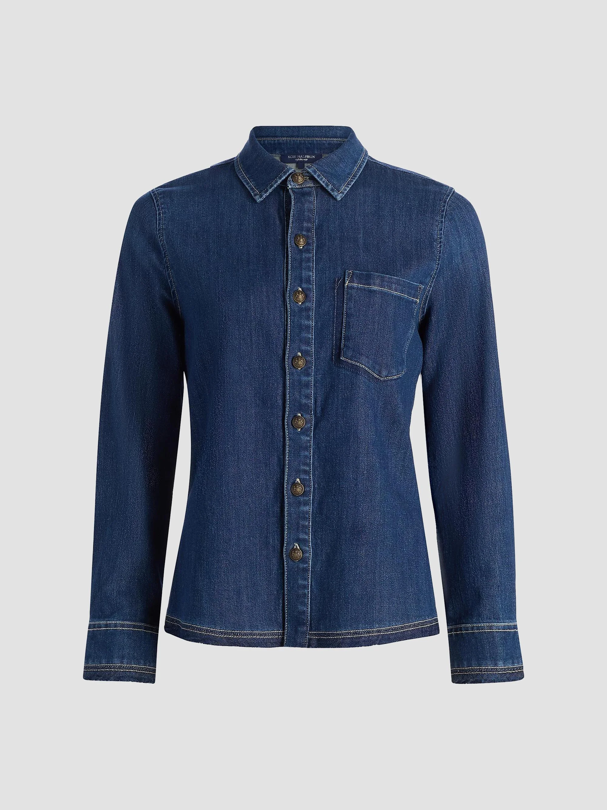 Women's Olive Denim Patch-Pocket Shirt - Medium Indigo - 1