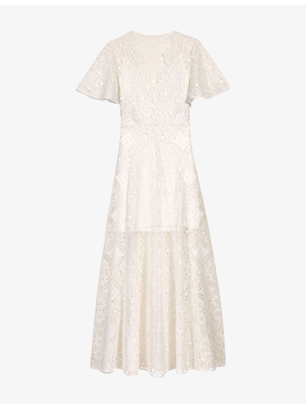 Floral-Pattern V-Neck Guipure-Lace Maxi Dress - 1