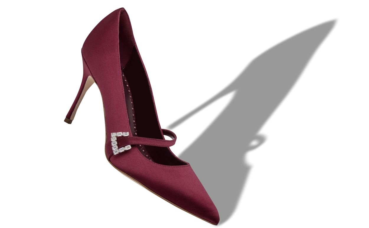 Dark Red Satin Mary Jane Pumps - 2