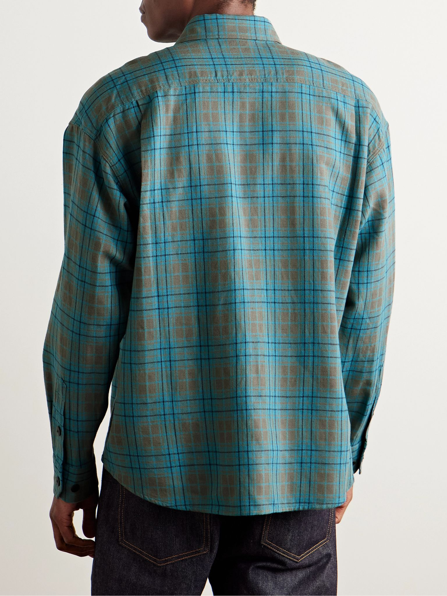 Checked Wool and Linen-Blend Shirt Blue - 4