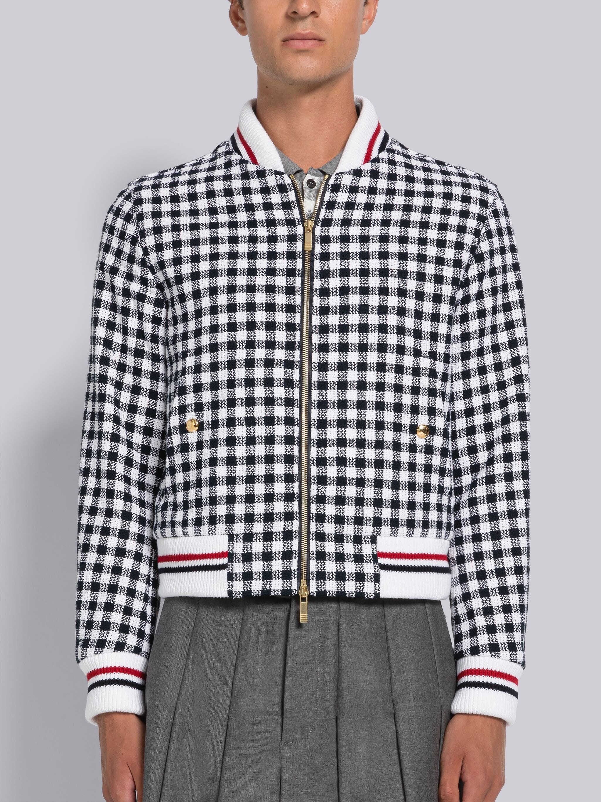 Gingham Boucle Knit Rib Blouson Jacket - 1