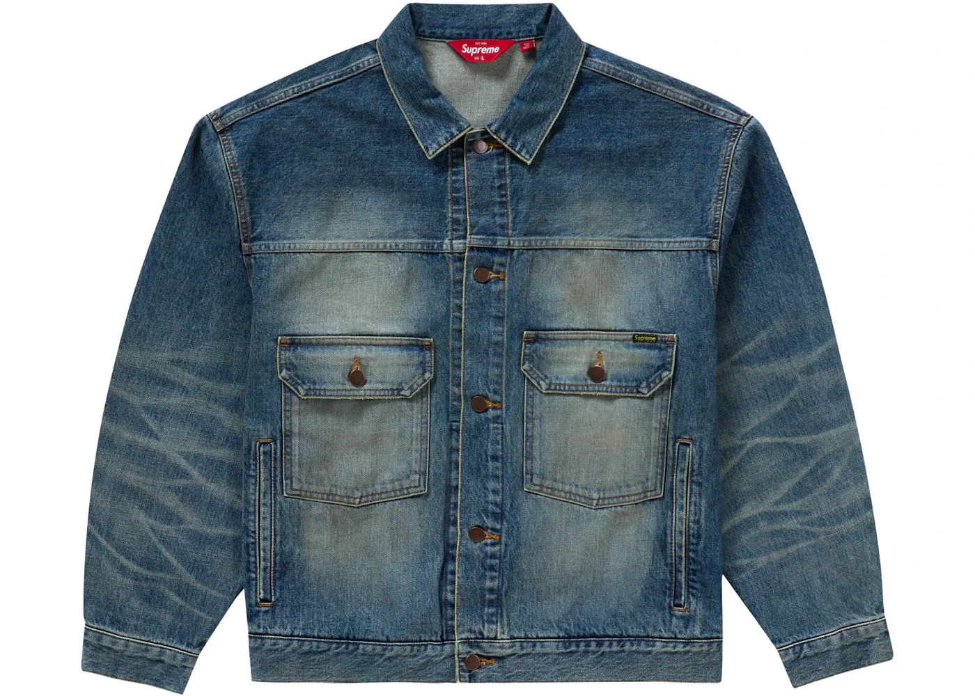 Supreme Distressed Selvedge Trucker Jacket Washed Indigo - 1