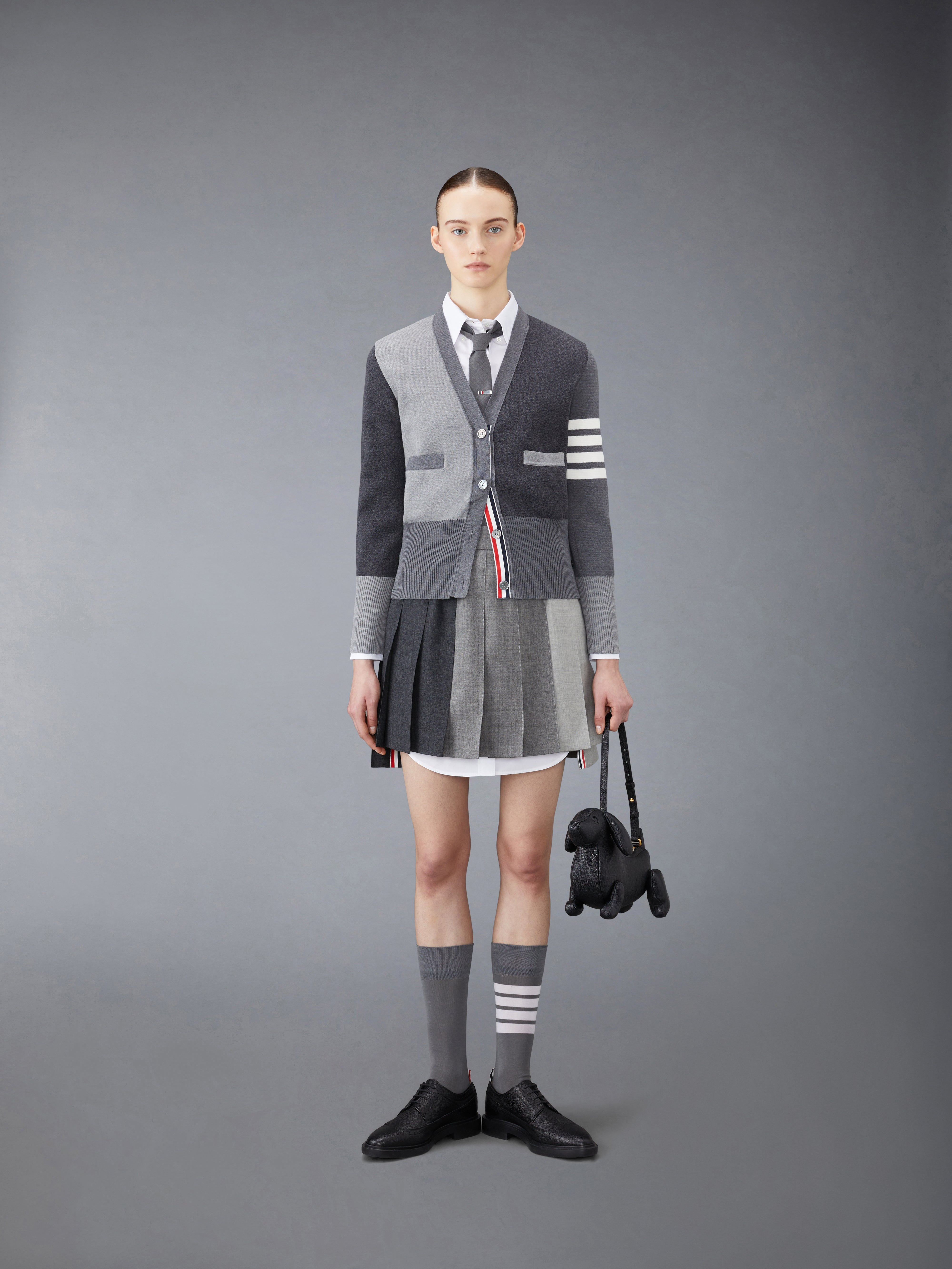 White Solid Poplin Stripe Grosgrain Placket Thigh Length Point Collar Shirtdress - 4