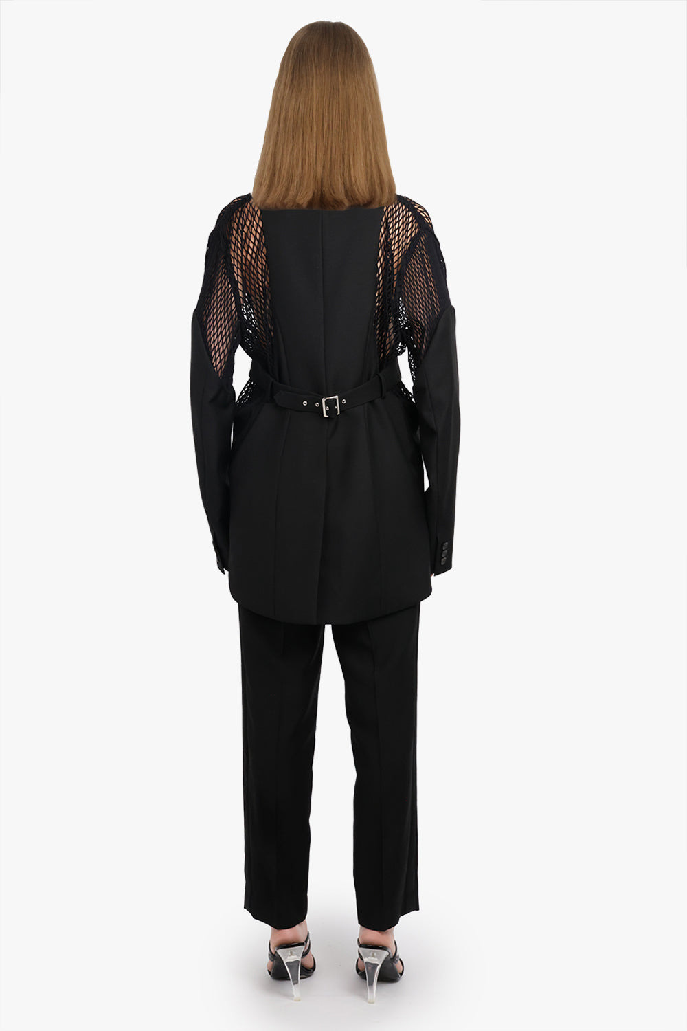 MESH PANEL SINGLE BREASTED WOOL BLAZER | BLACK - 5
