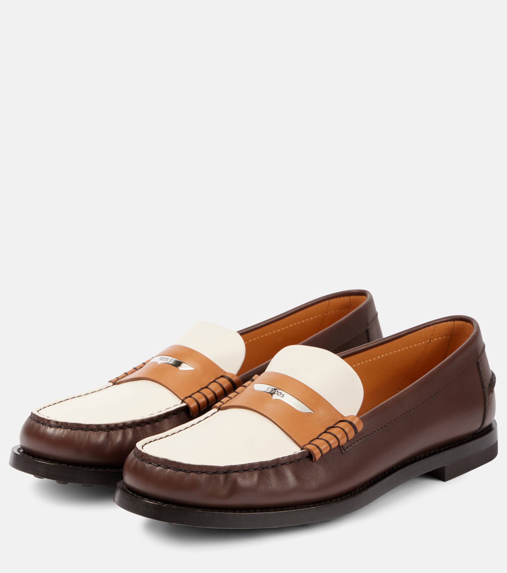 Colorblocked leather penny loafers - 4