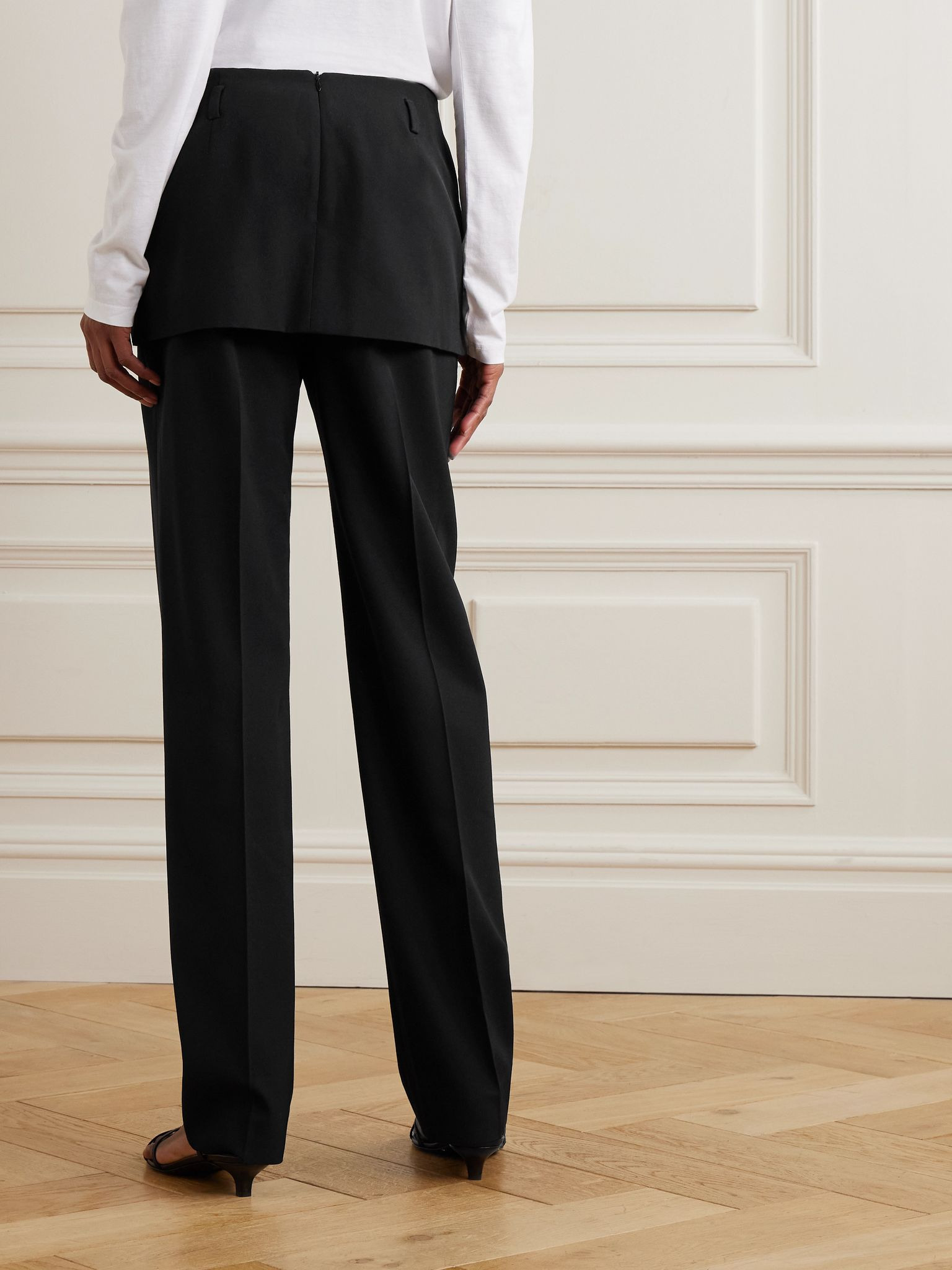 Layered wool-twill straight-leg pants Black - 4