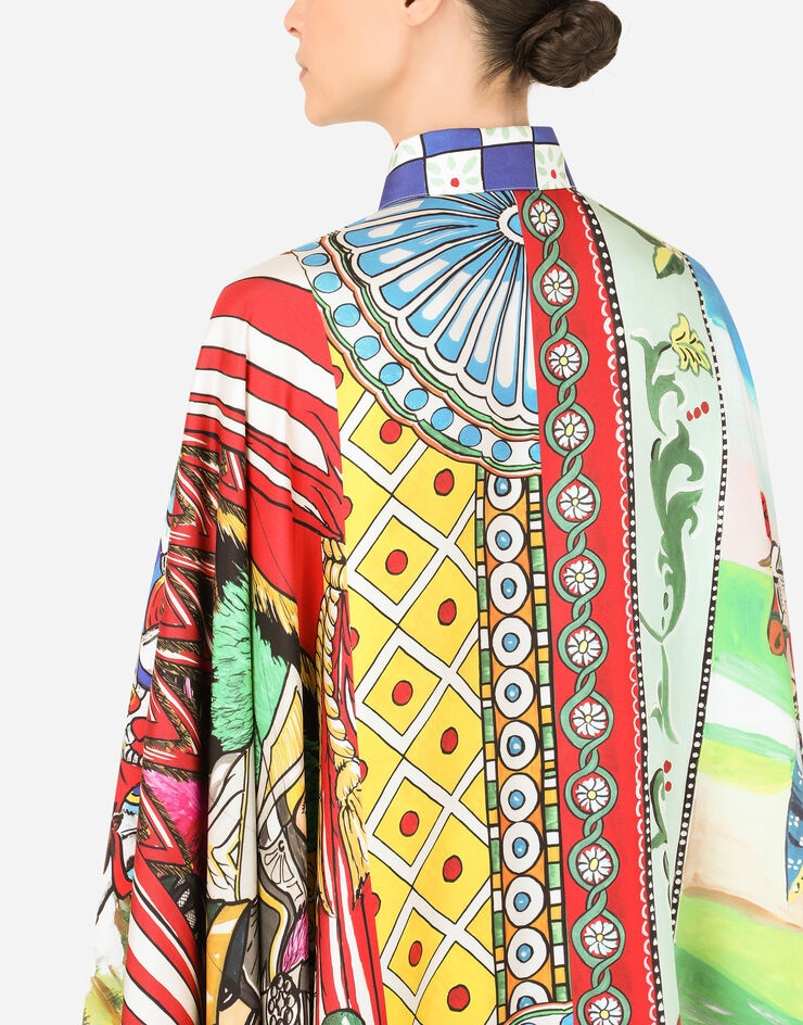 Carretto-print twill poncho shirt - 5