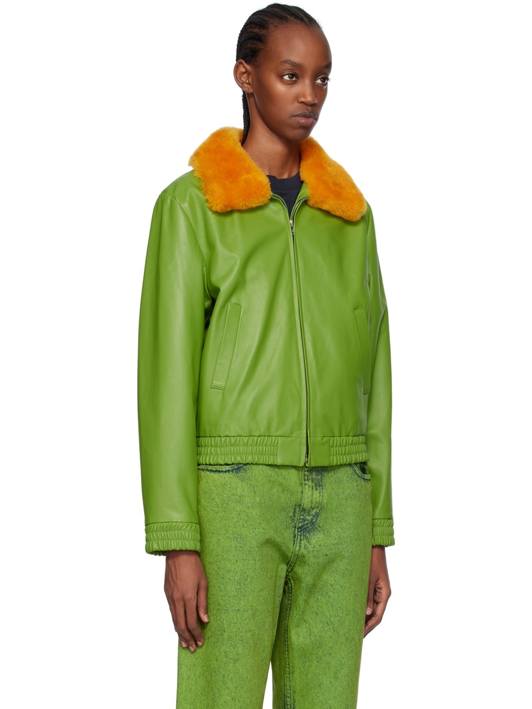 Green Zip Shearling Jacket - 2