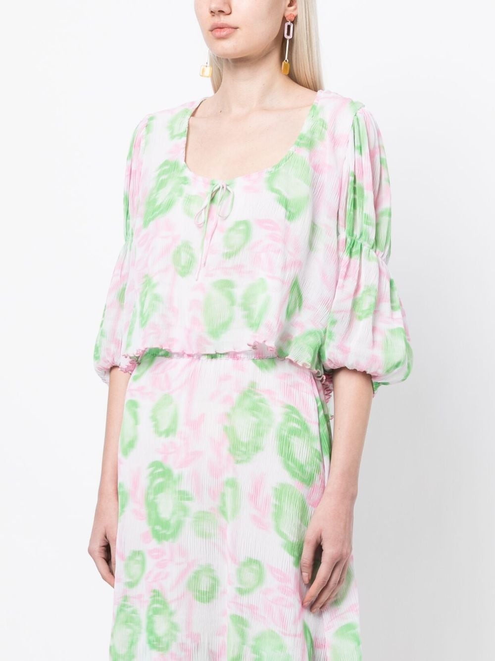 floral-print pleated georgette blouse - 3