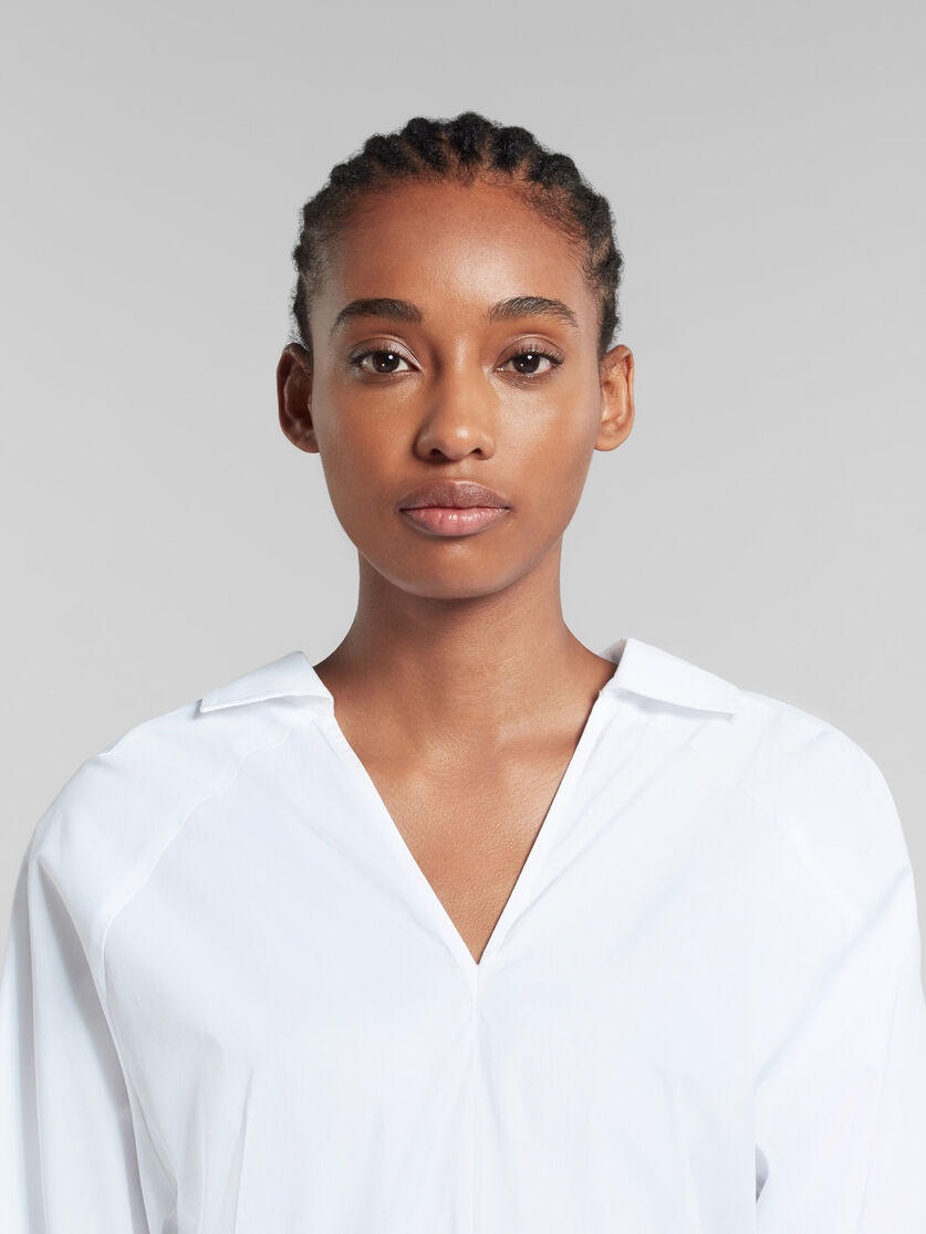 WHITE ORGANIC POPLIN TOP WITH SHIRT COLLAR - 4