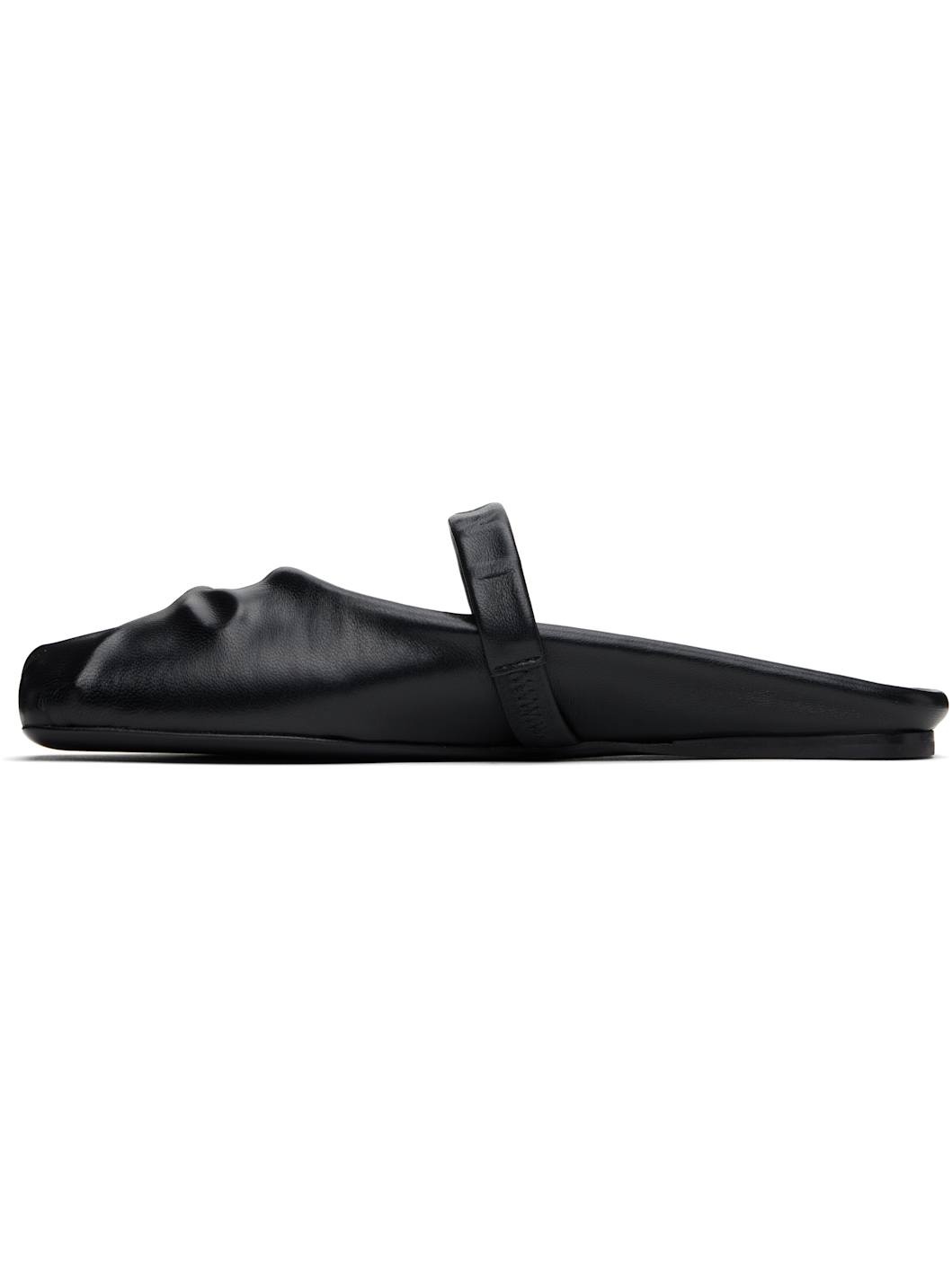 Black Nappa Leather Little Bow Sabot Slippers - 3