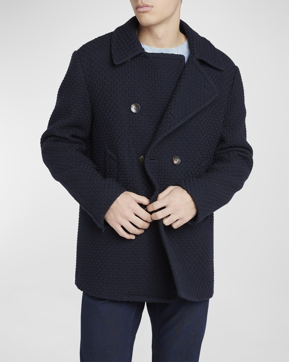 Men's Wool Knit Four Button Peacoat - 6