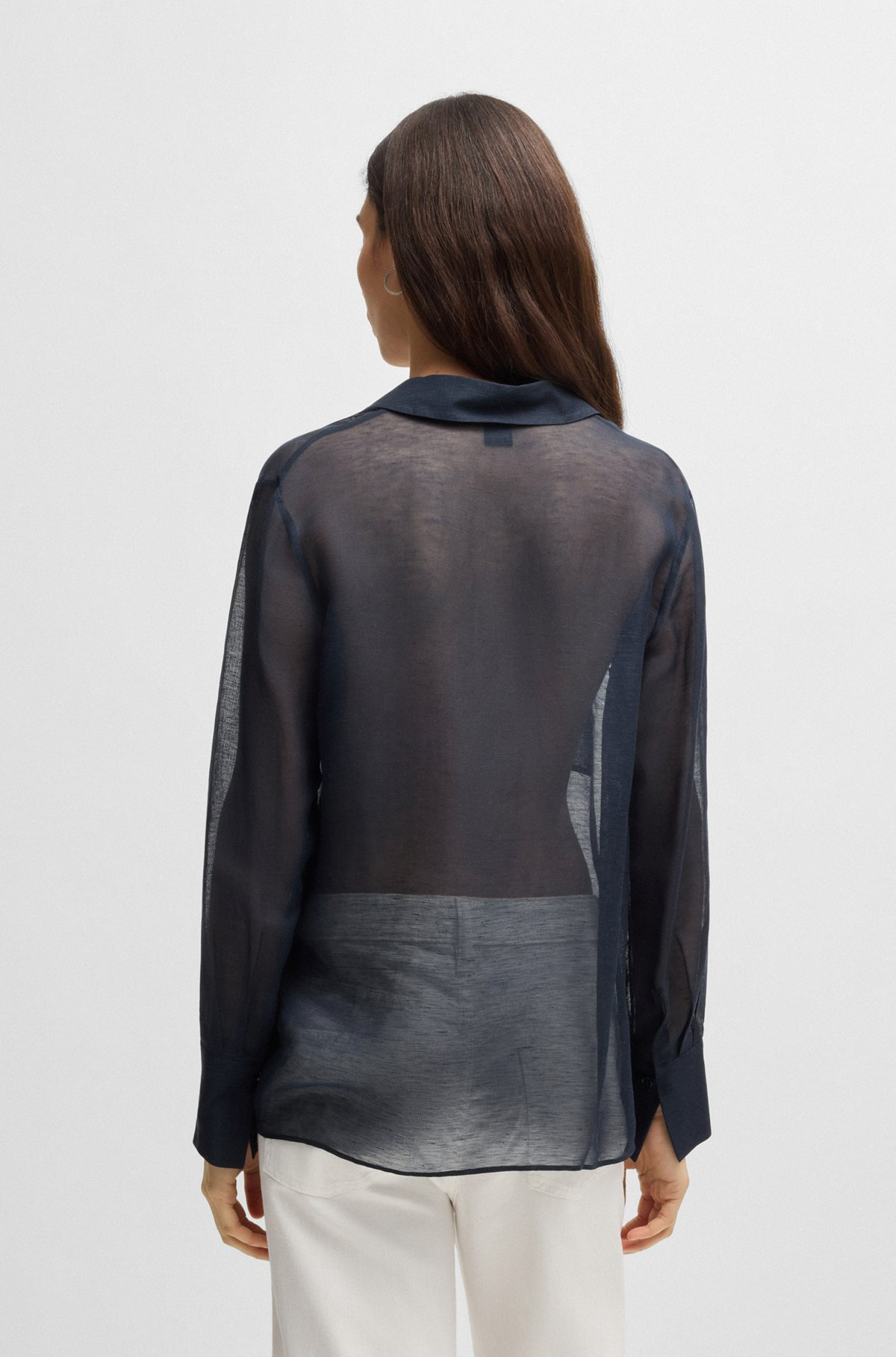 V-NECK BLOUSE IN RAMIE WITH COLLAR DETAIL - 5