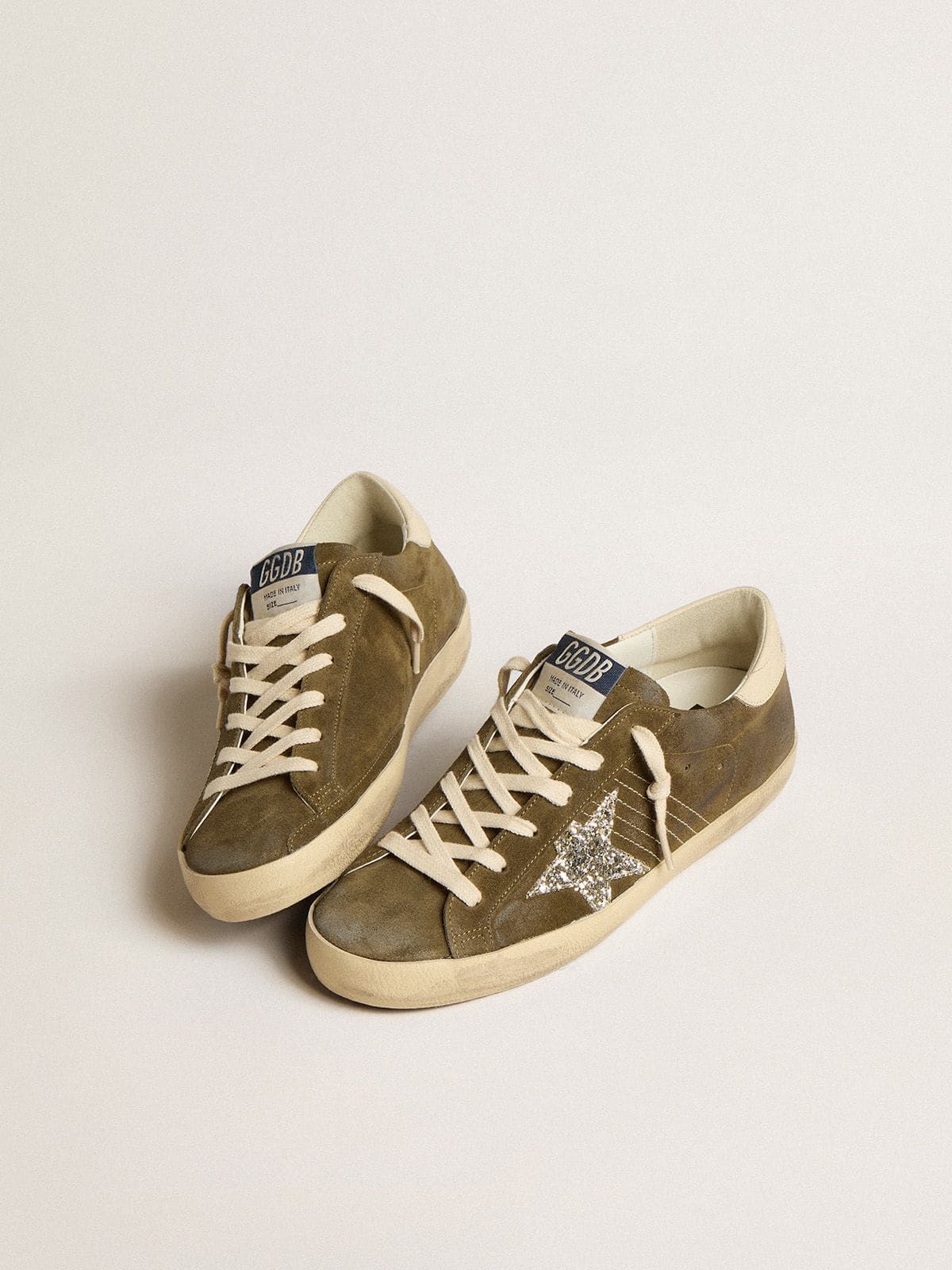 Women’s Super-Star in green suede with glitter star and cream heel tab - 2