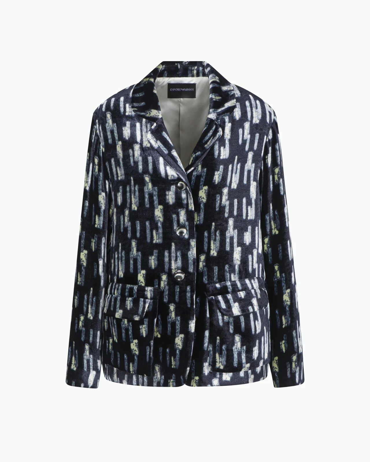 PRINTED VELVET SINGLE-BREASTED BLAZER - 1