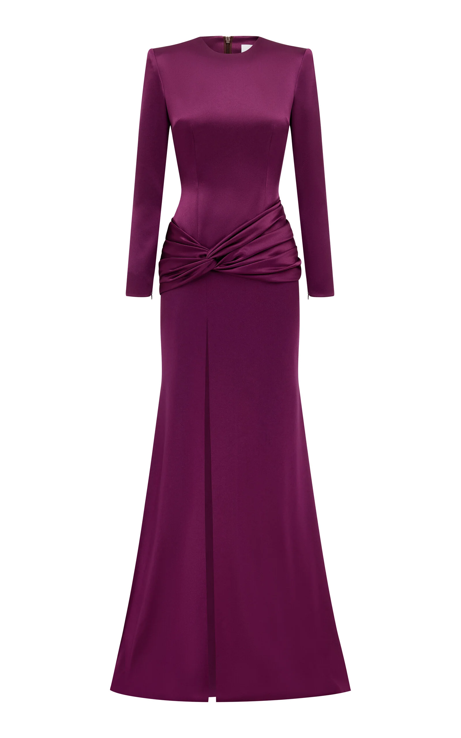 Long Sleeve Knot Gown In Satin Crepe burgundy - 1