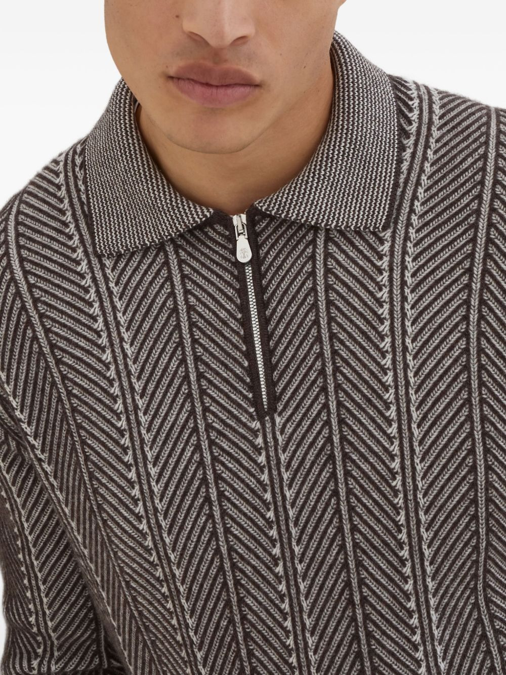 herringbone-pattern zipped polo shirt - 5