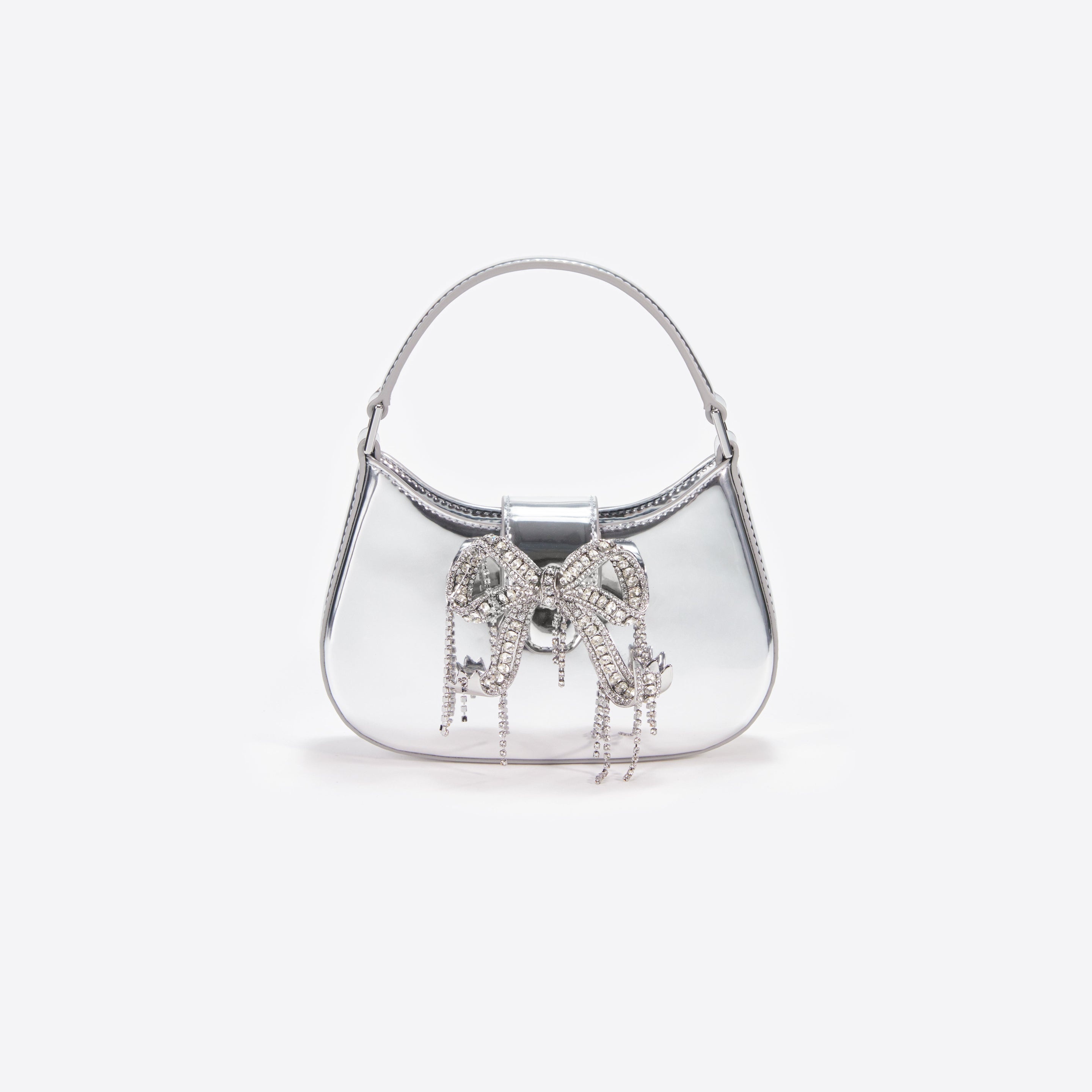 Silver Metallic Micro Embellished Crescent Bag - 1