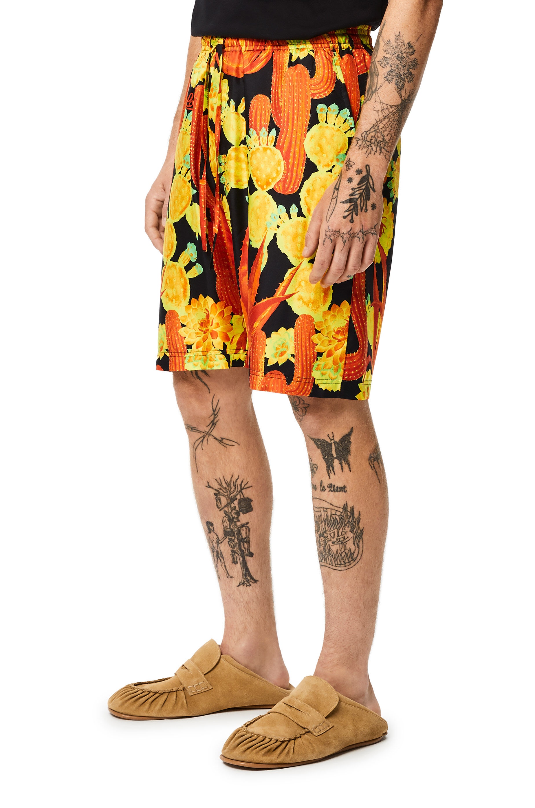 Cactus print drawstring shorts in silk - 3