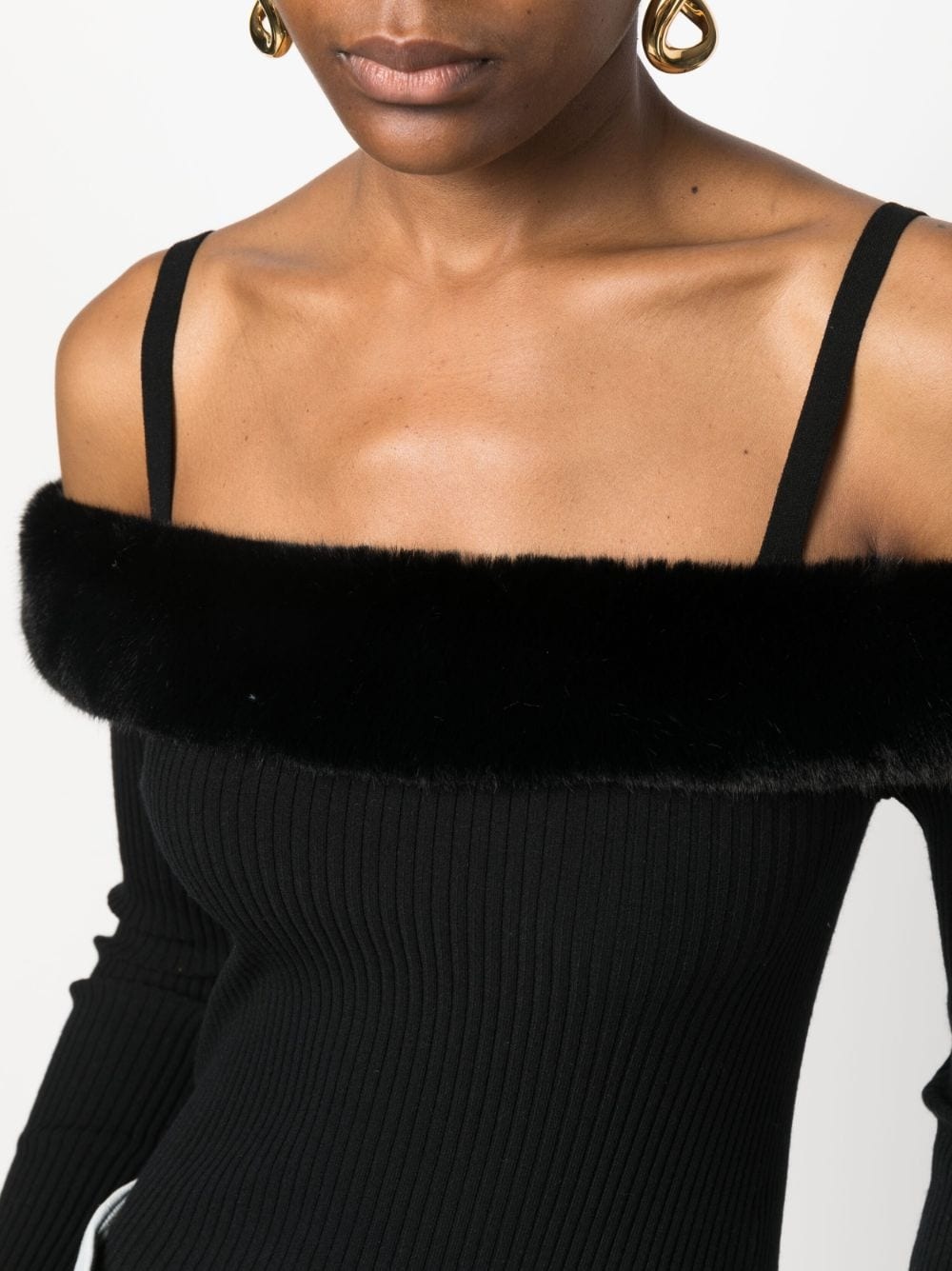 faux-fur trim off-shoulder jumper - 5