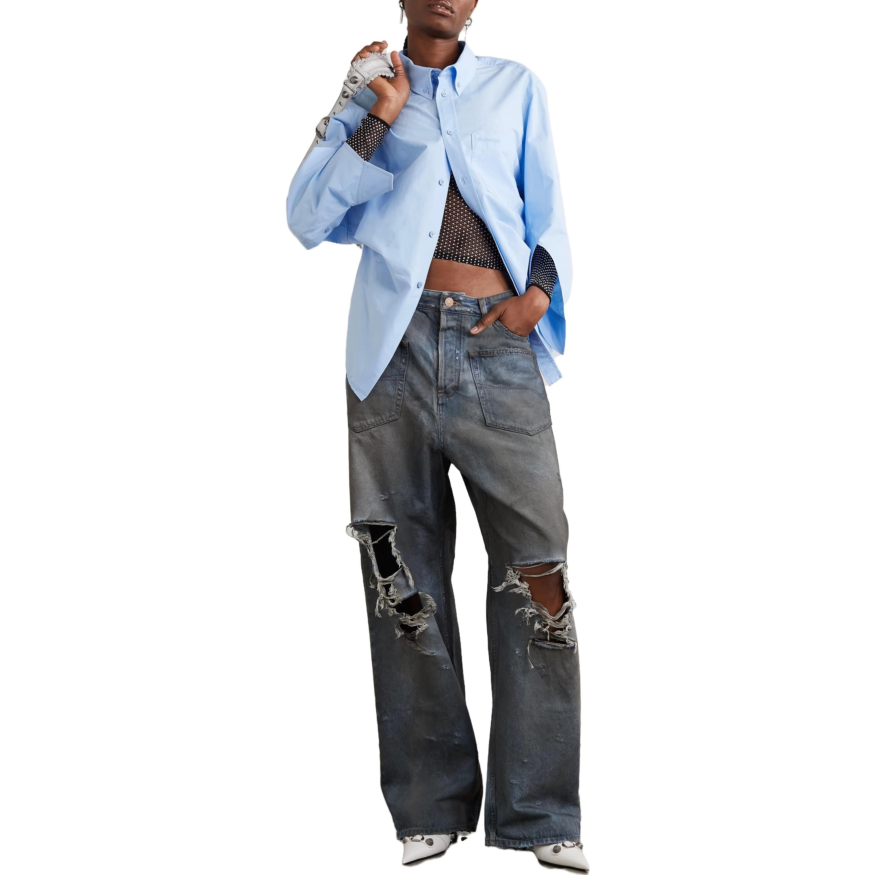 (WMNS) Balenciaga Patched Pockets Baggy Jeans 'Blue' 751111TDW143359 - 2