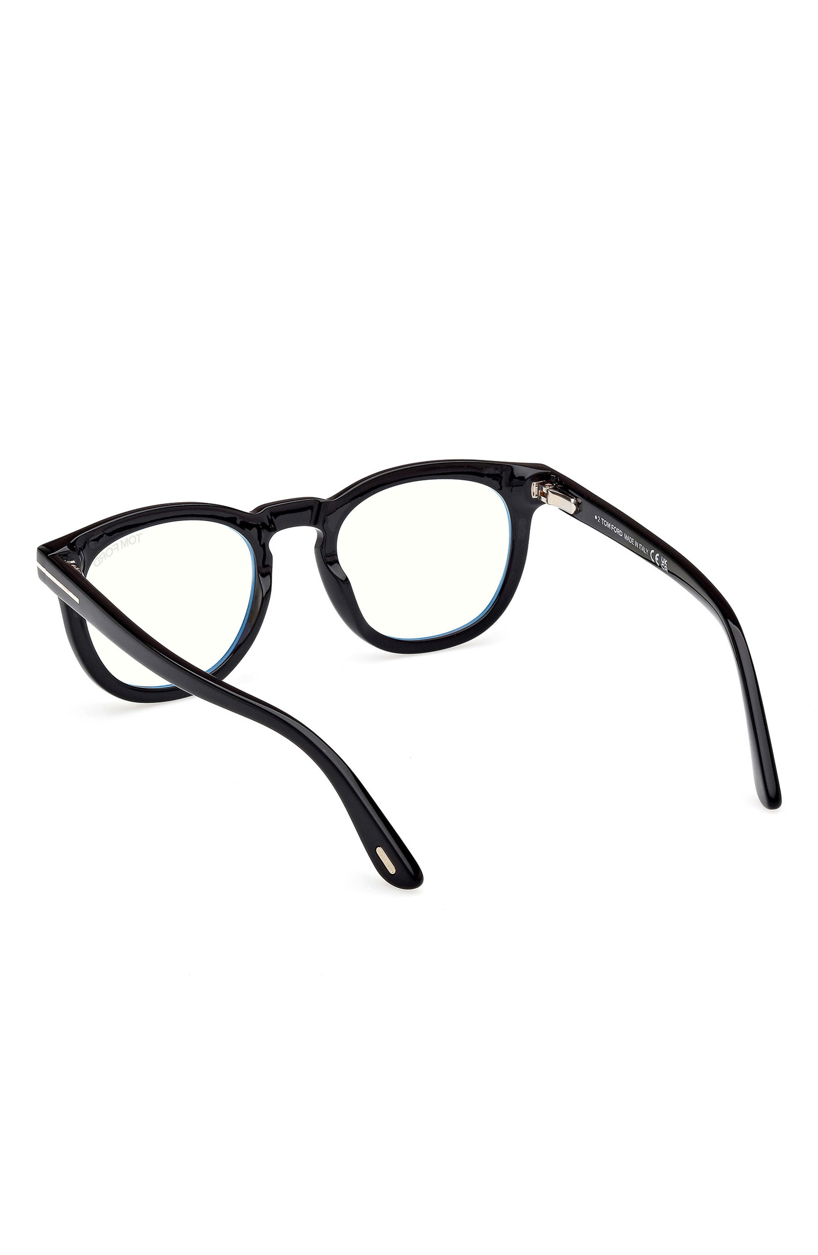 TOM FORD 50mm Small Round Blue Light Blocking Glasses in Black/Gold Eco /T Logo at Nordstrom - 5