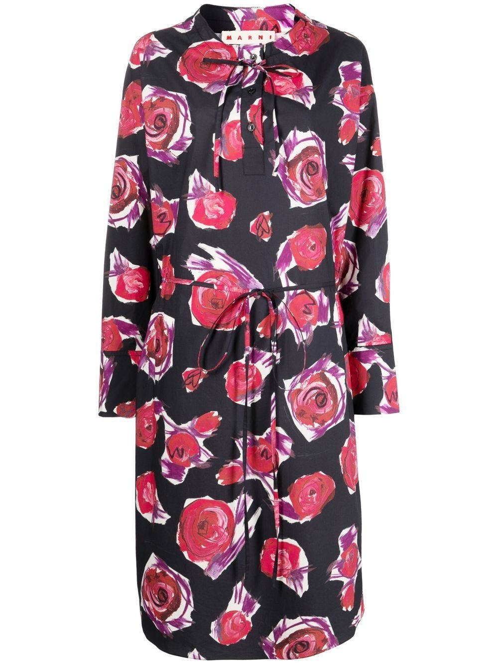 rose-print tie-waist dress - 1