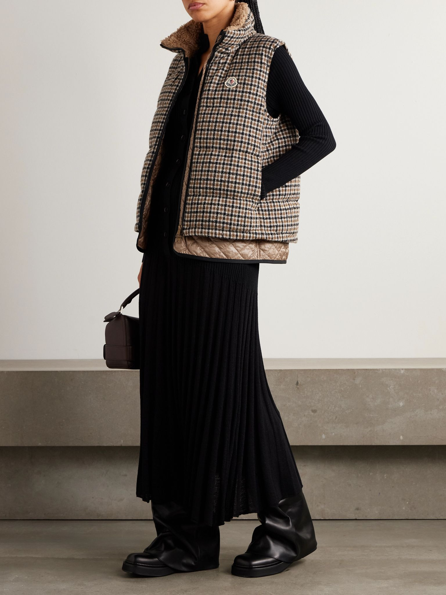 Touvet appliquéd layered quilted checked wool-blend tweed down vest Taupe - 2
