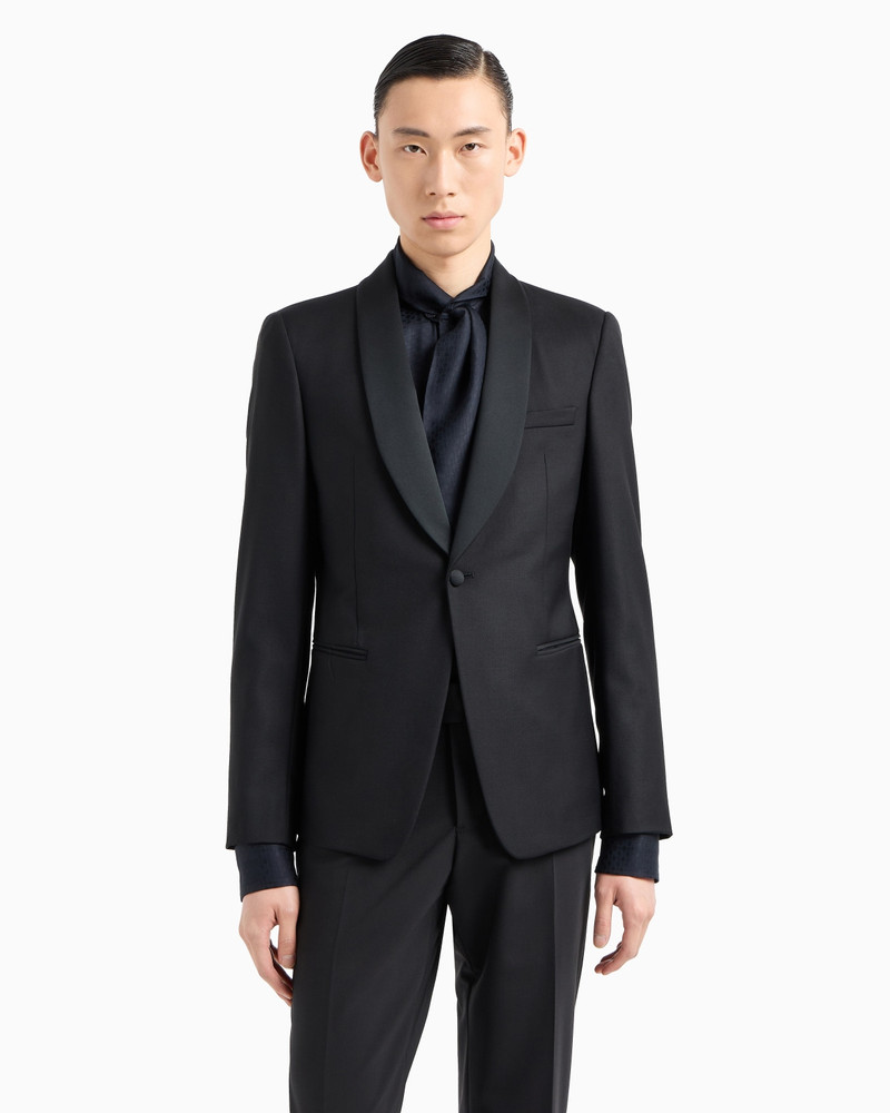EMPORIO ARMANI Light worsted virgin wool single-breasted jacket with satin shawl lapels outlook