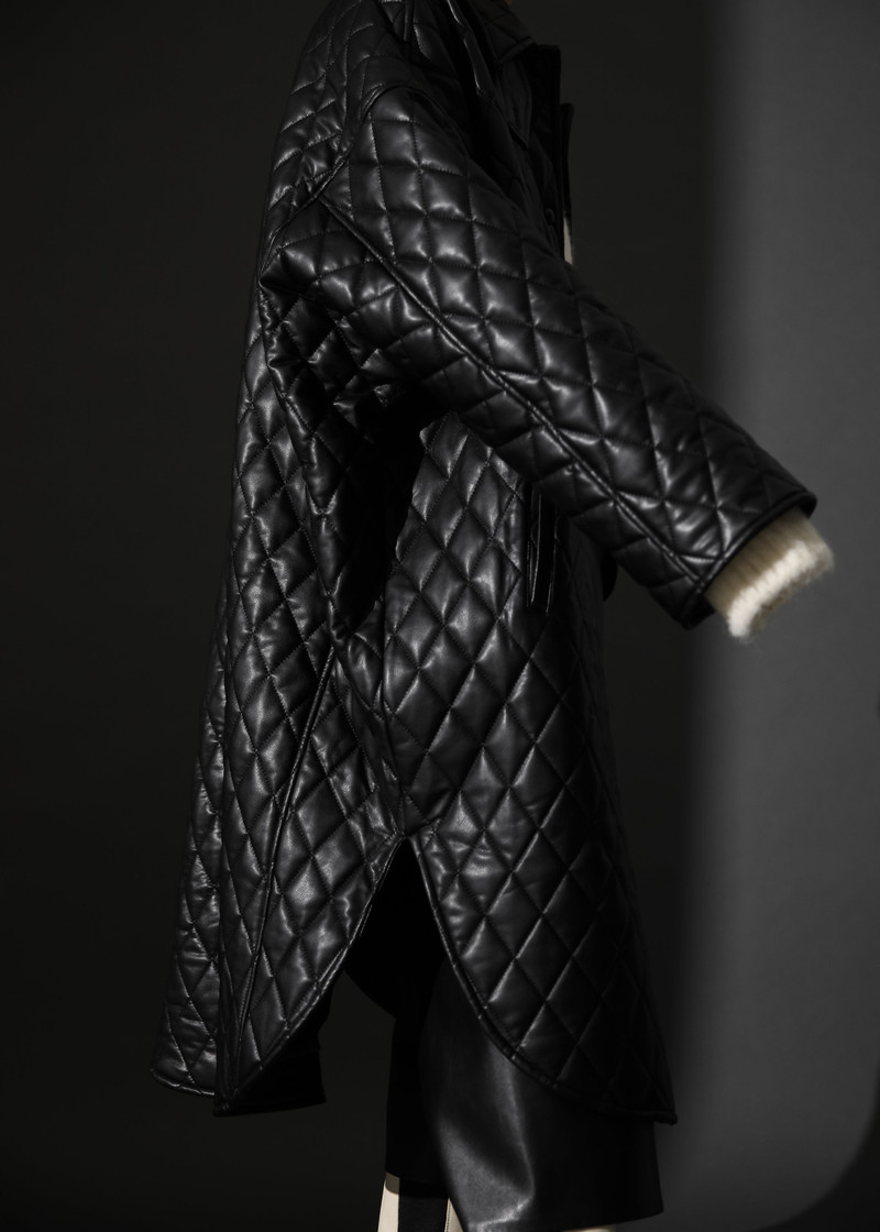Montana Quilted Faux Leather Coat - Black 7