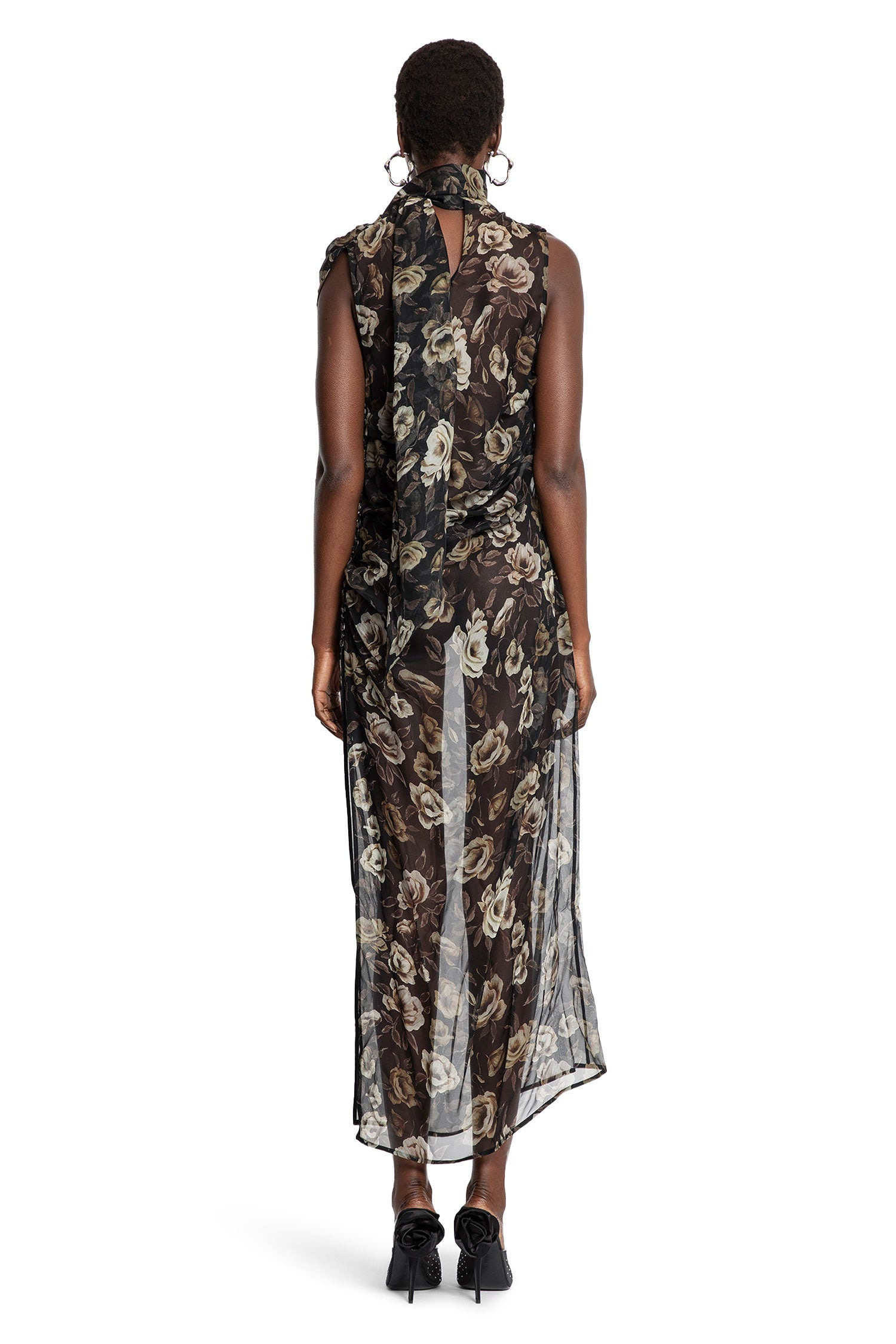 Draped-High-Neck-Dress-In-Floral-Print - 3