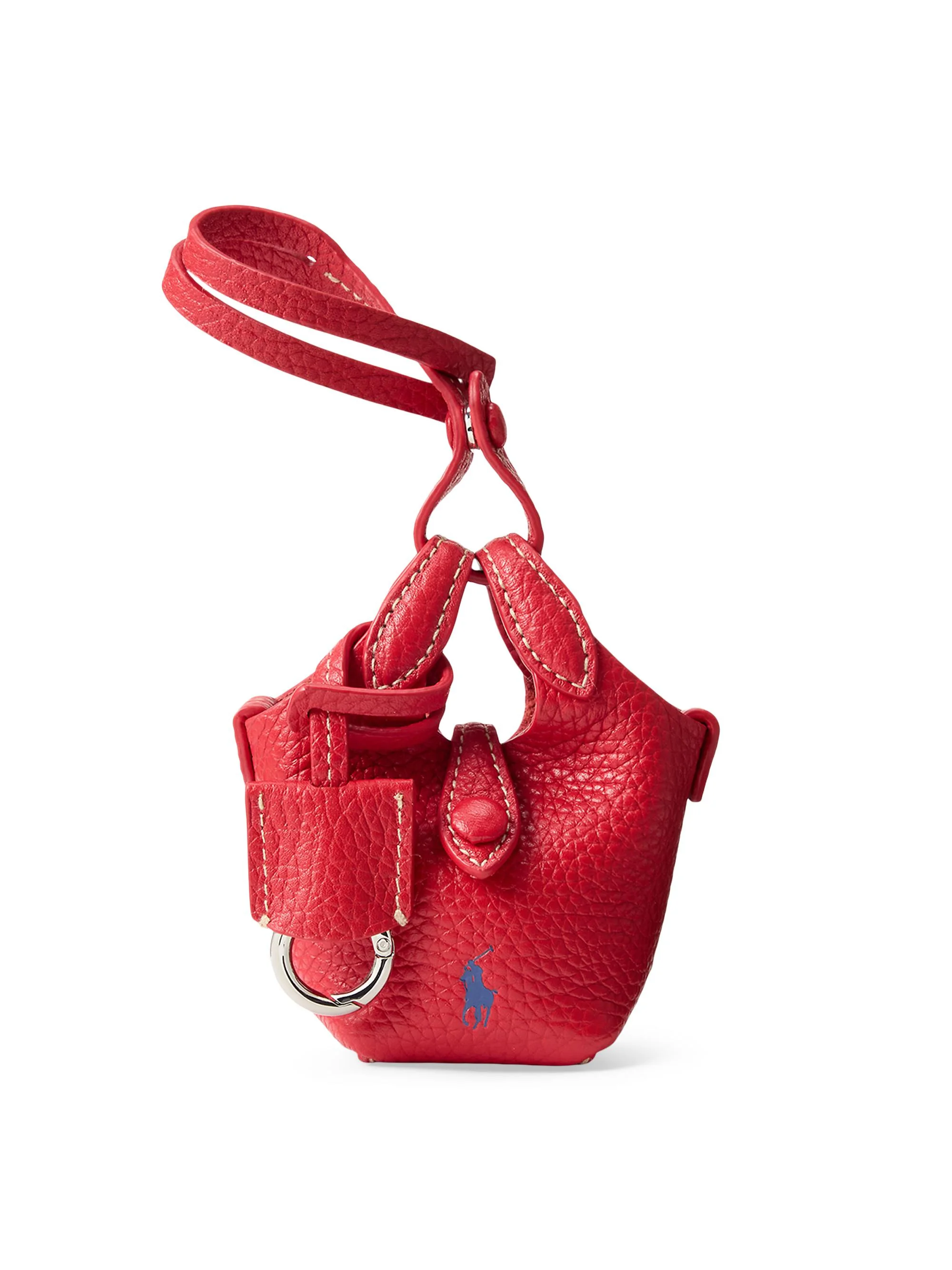Women's Shiny Drum Pebbled Leather Bag Charm - Cherry - 1