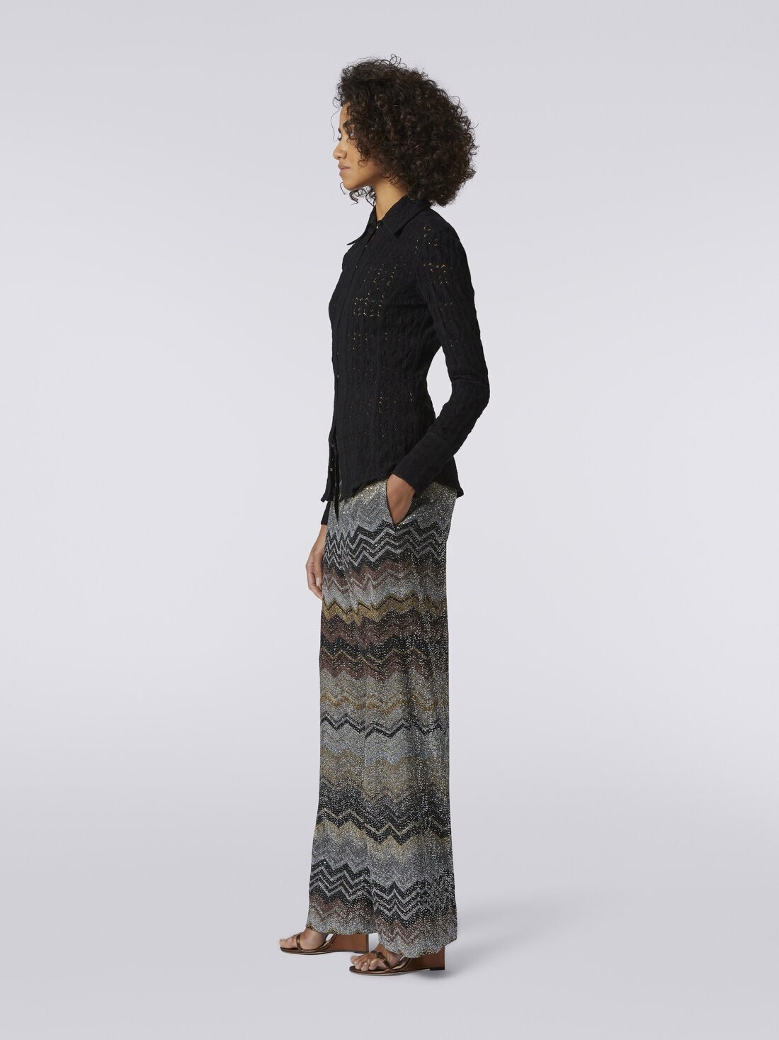 Straight trousers in viscose blend chevron with sequins - 3