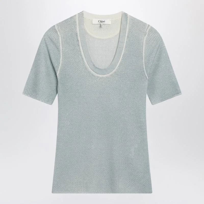 Chloé Blue-Grey Wool-Blend Knit Top - 1