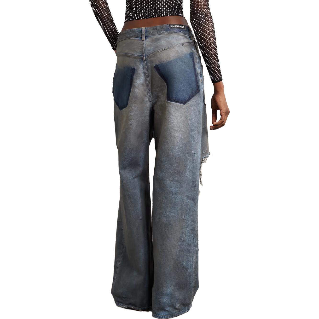 (WMNS) Balenciaga Patched Pockets Baggy Jeans 'Blue' 751111TDW143359 - 4