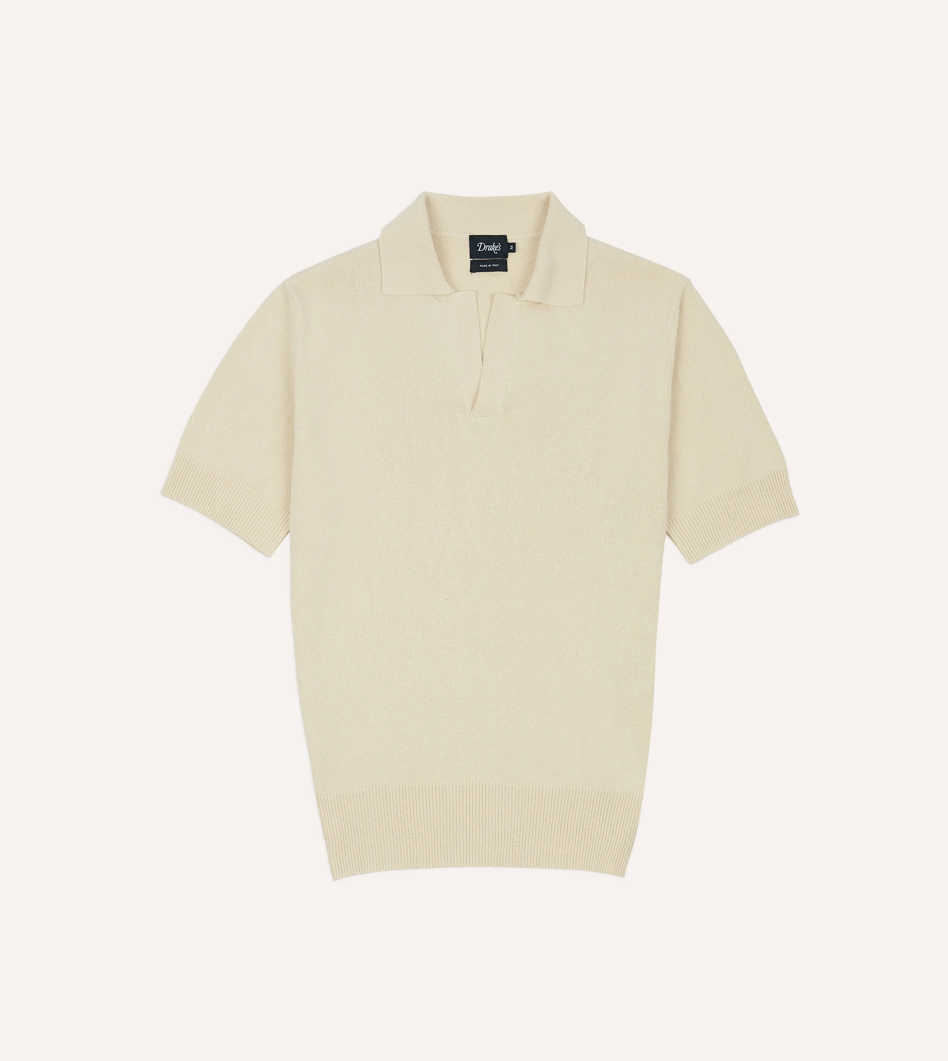 Ecru Knitted Silk Short-Sleeve Polo Shirt - 1