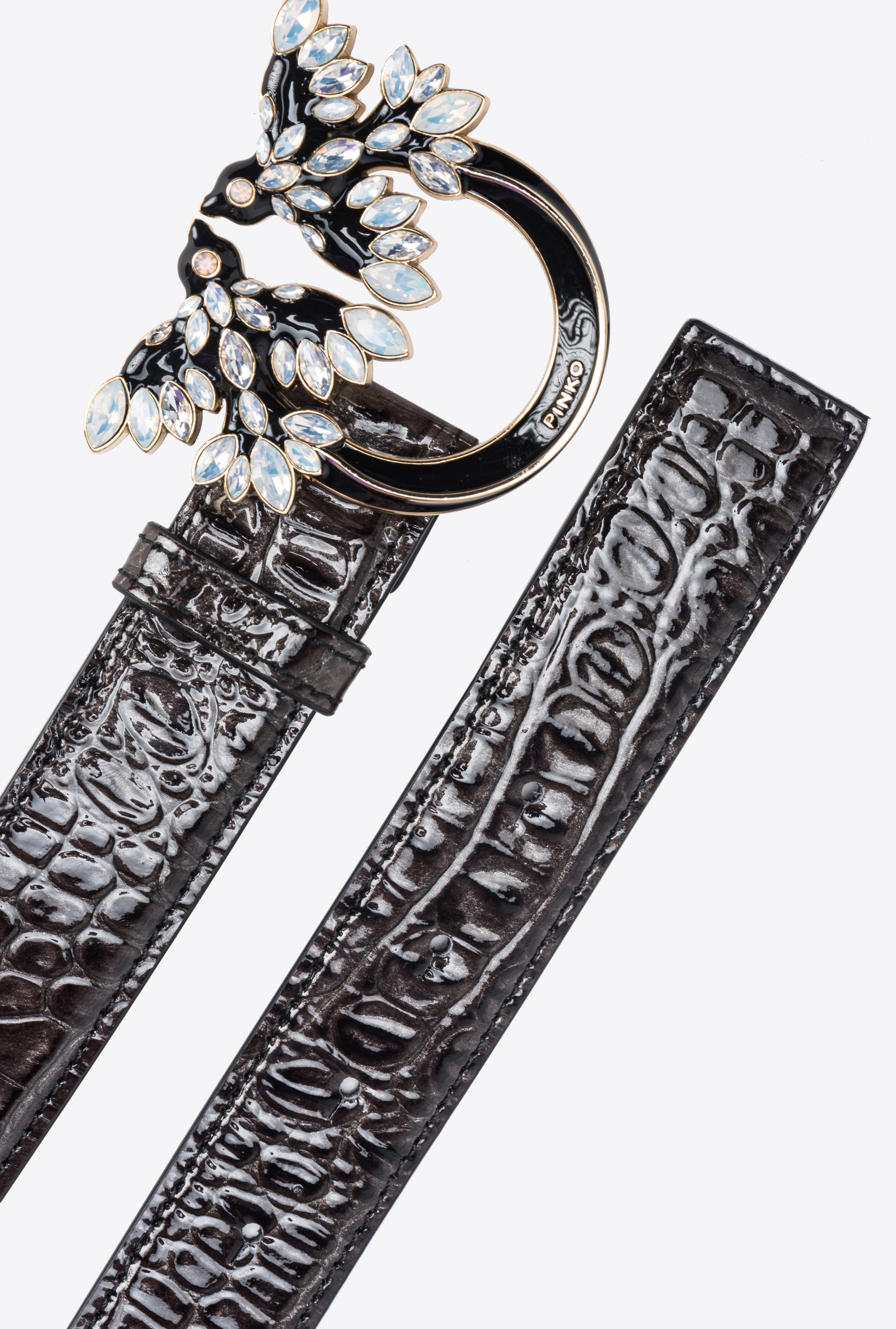 PINKO GALLERIA 3CM CROC-PRINT BELT WITH LOVE BIRDS BUCKLE - 3